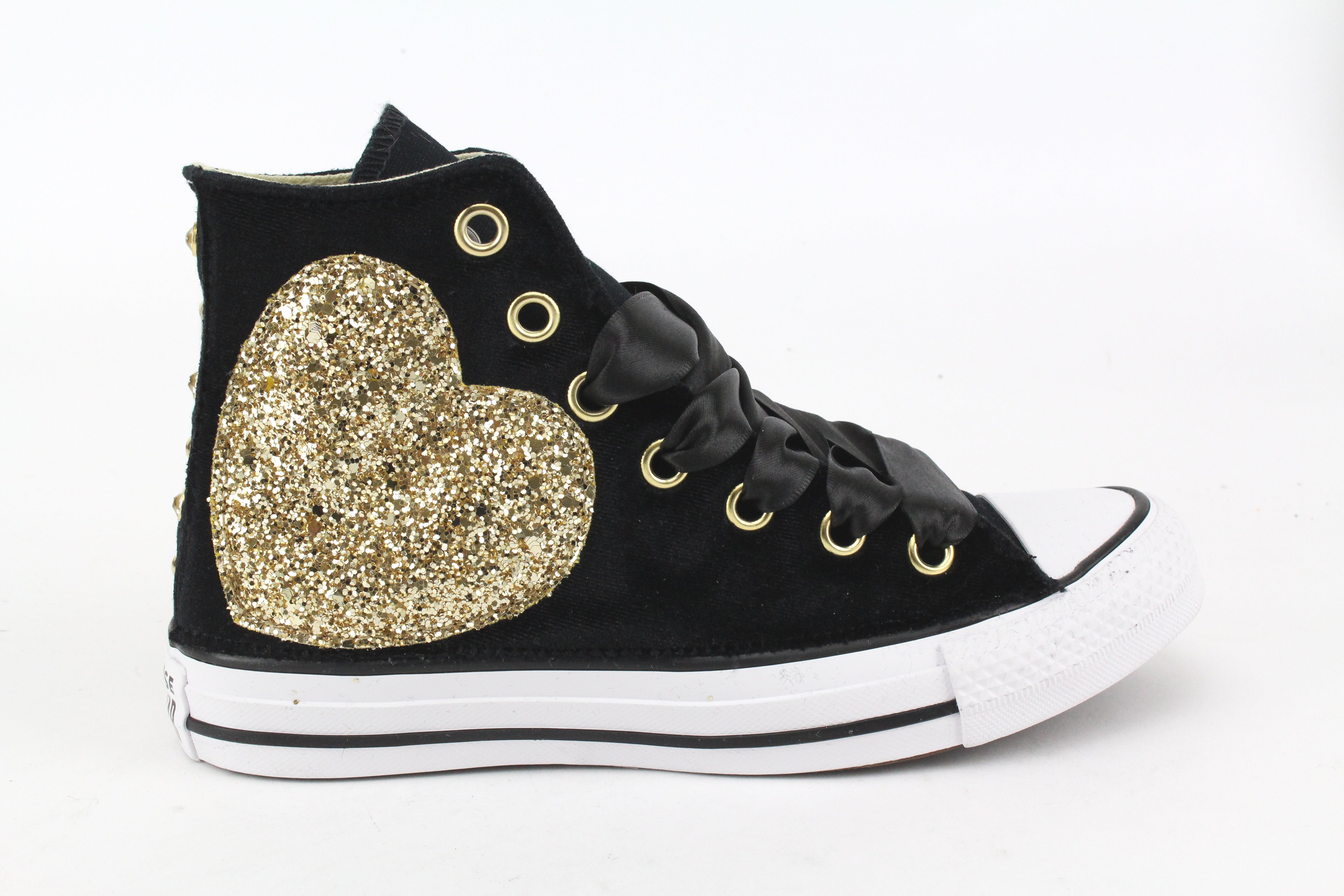 Converse All Star Black Velluto Cuore Glitter & Strass