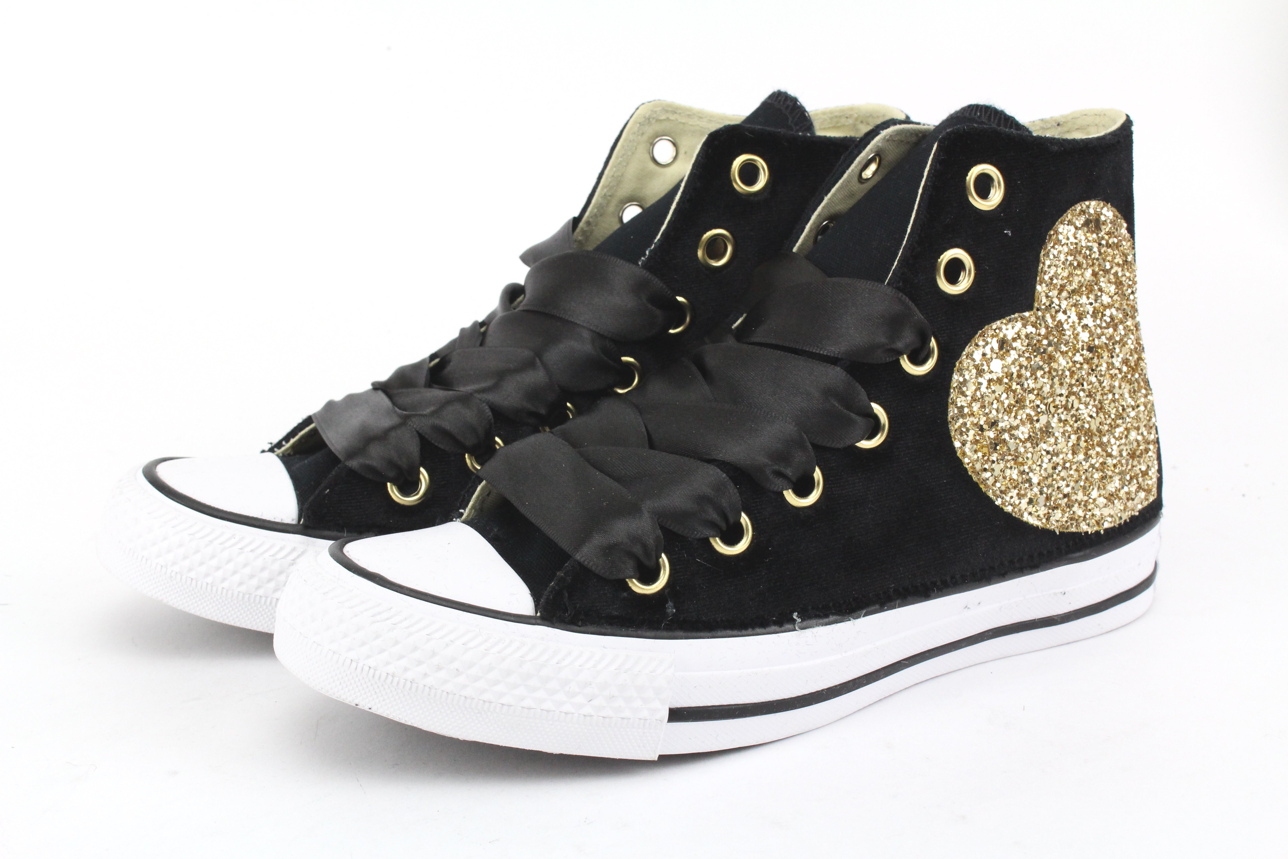 Converse All Star Black Velluto Cuore Glitter & Strass