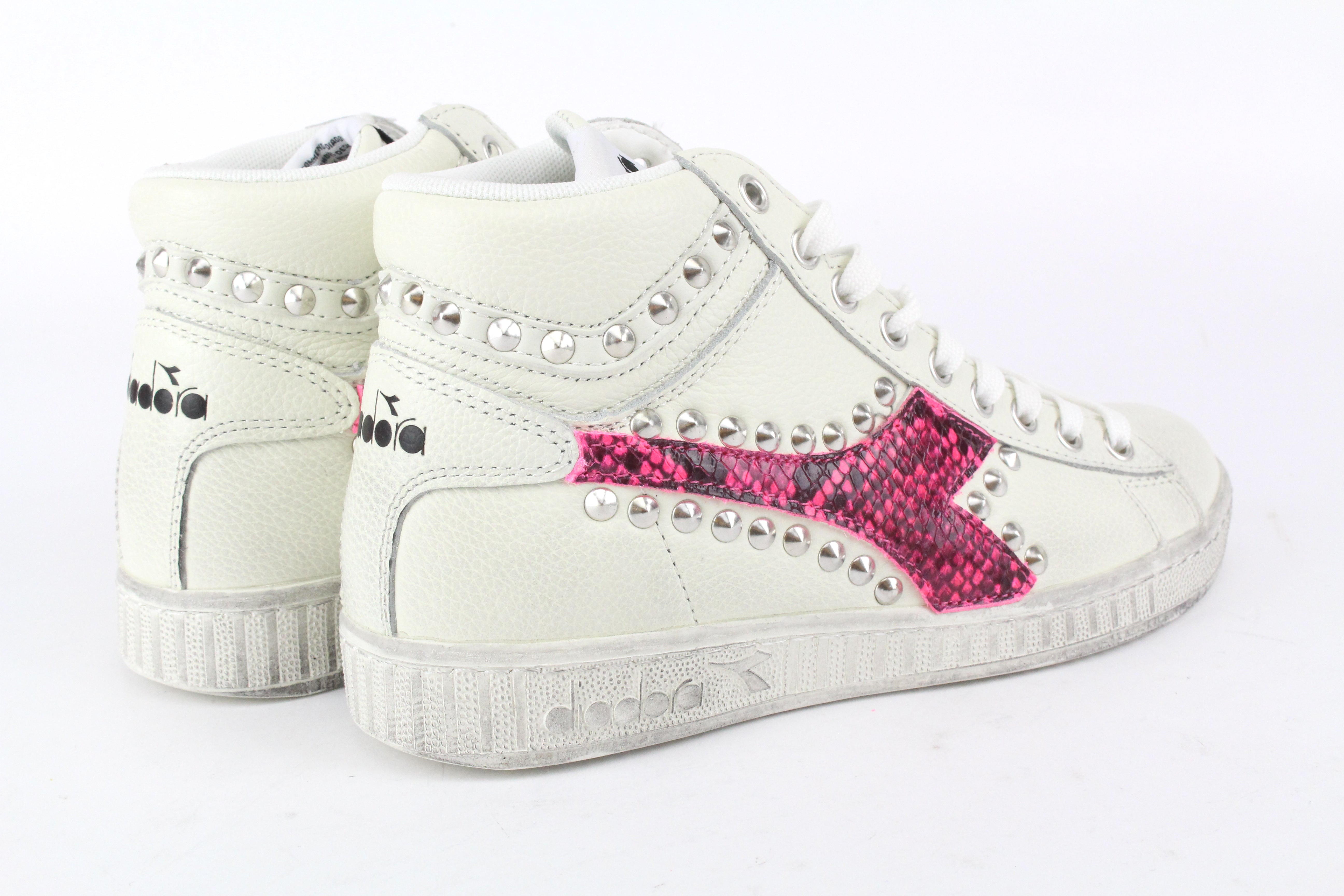 Diadora Game L High Waxed Pitone Pink Fluo & Borchie