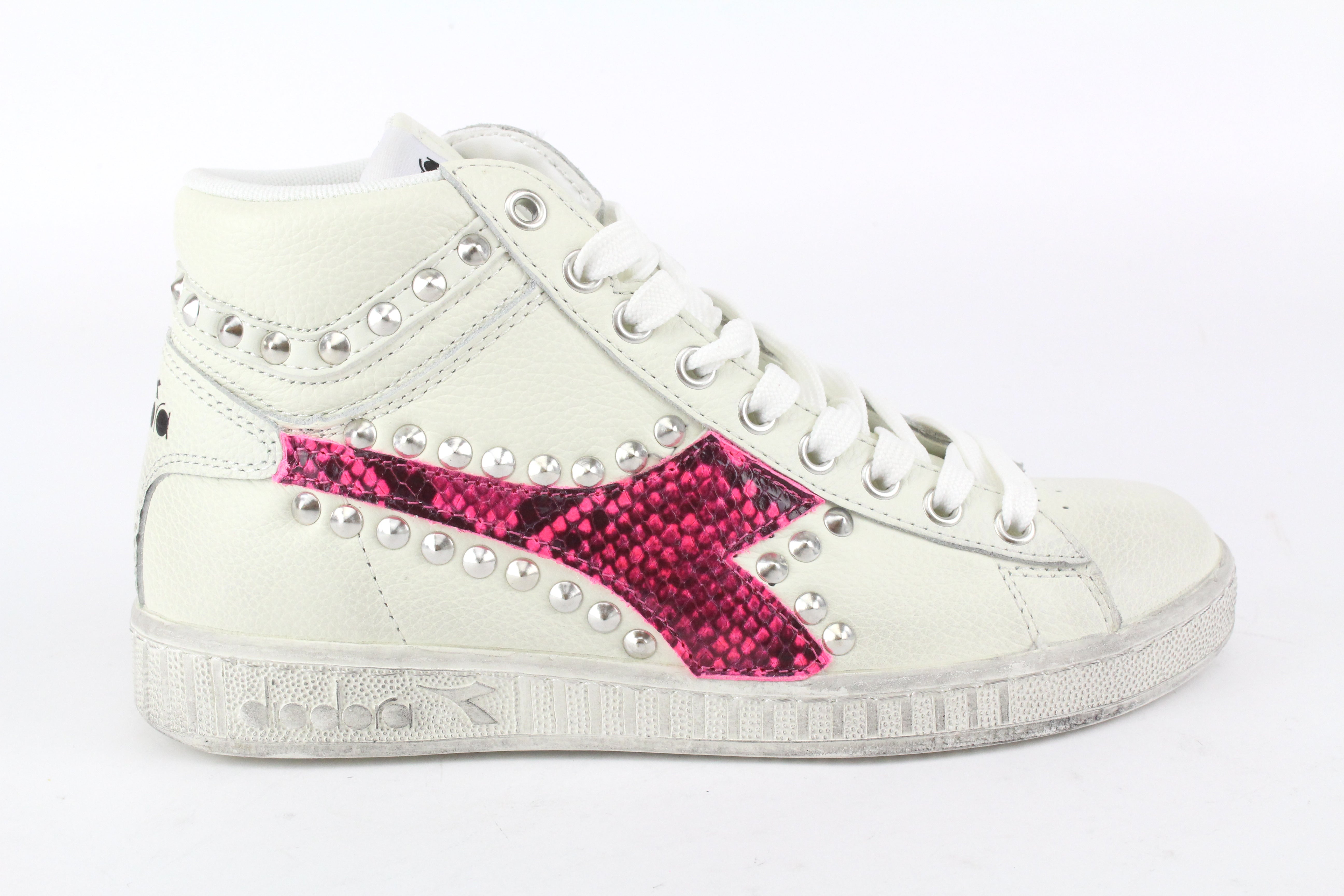 Diadora Game L High Waxed Pitone Pink Fluo & Borchie