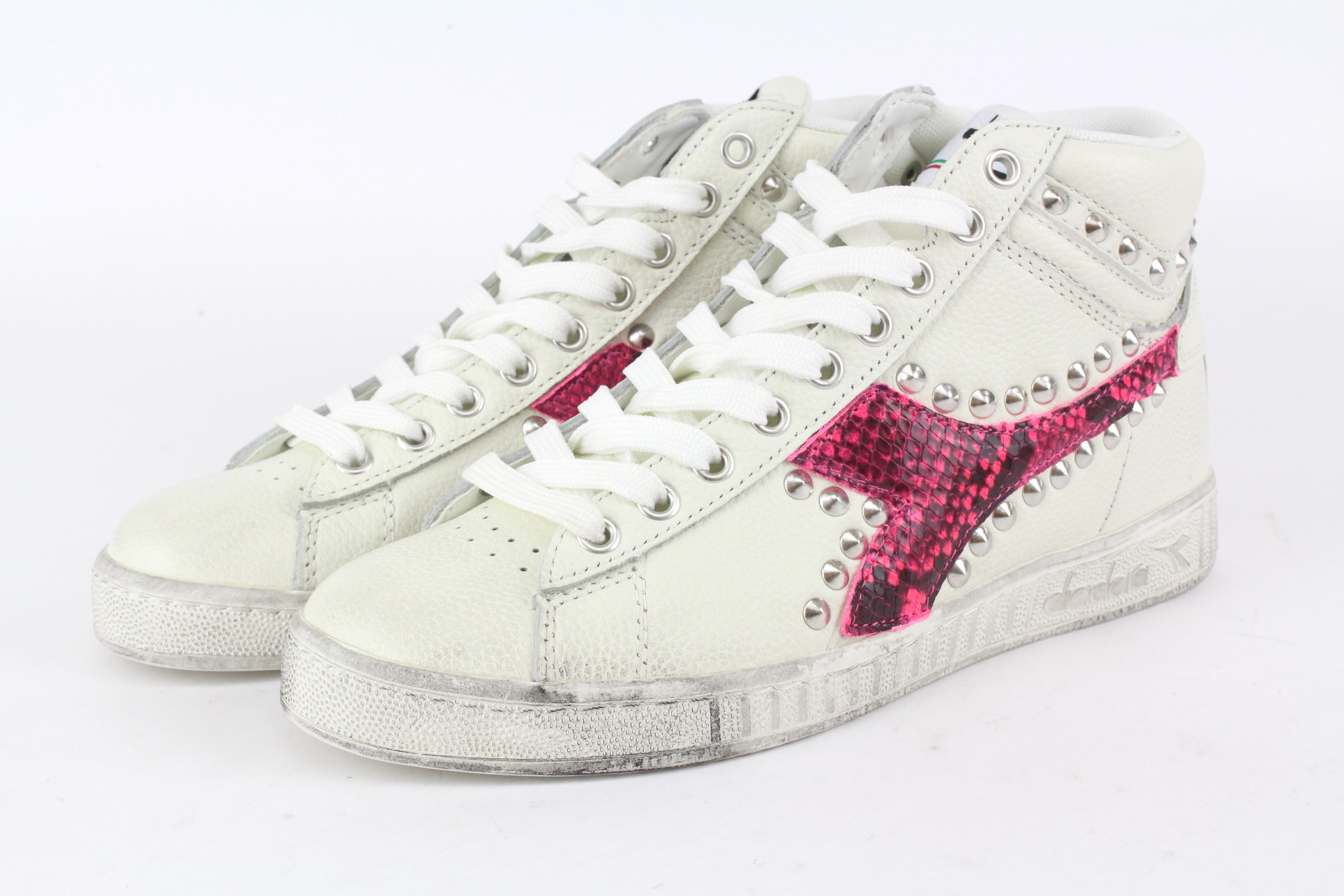 Diadora Game L High Waxed Pitone Pink Fluo & Borchie