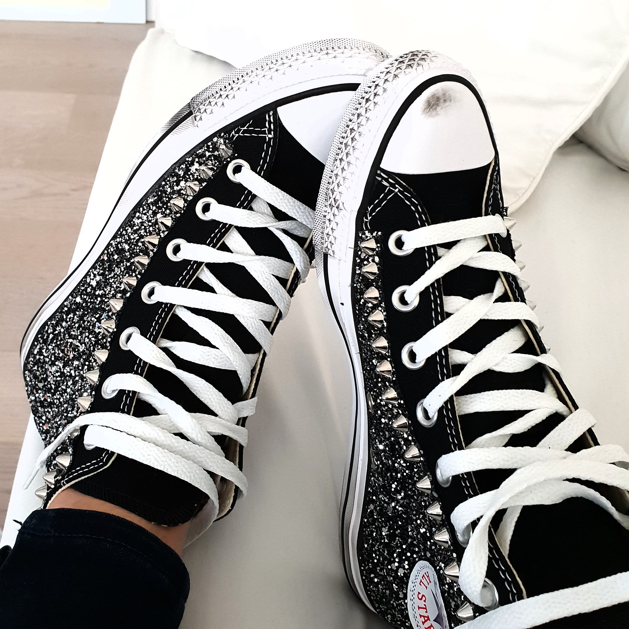 Converse All Star J Black Silver Glitter & Borchie