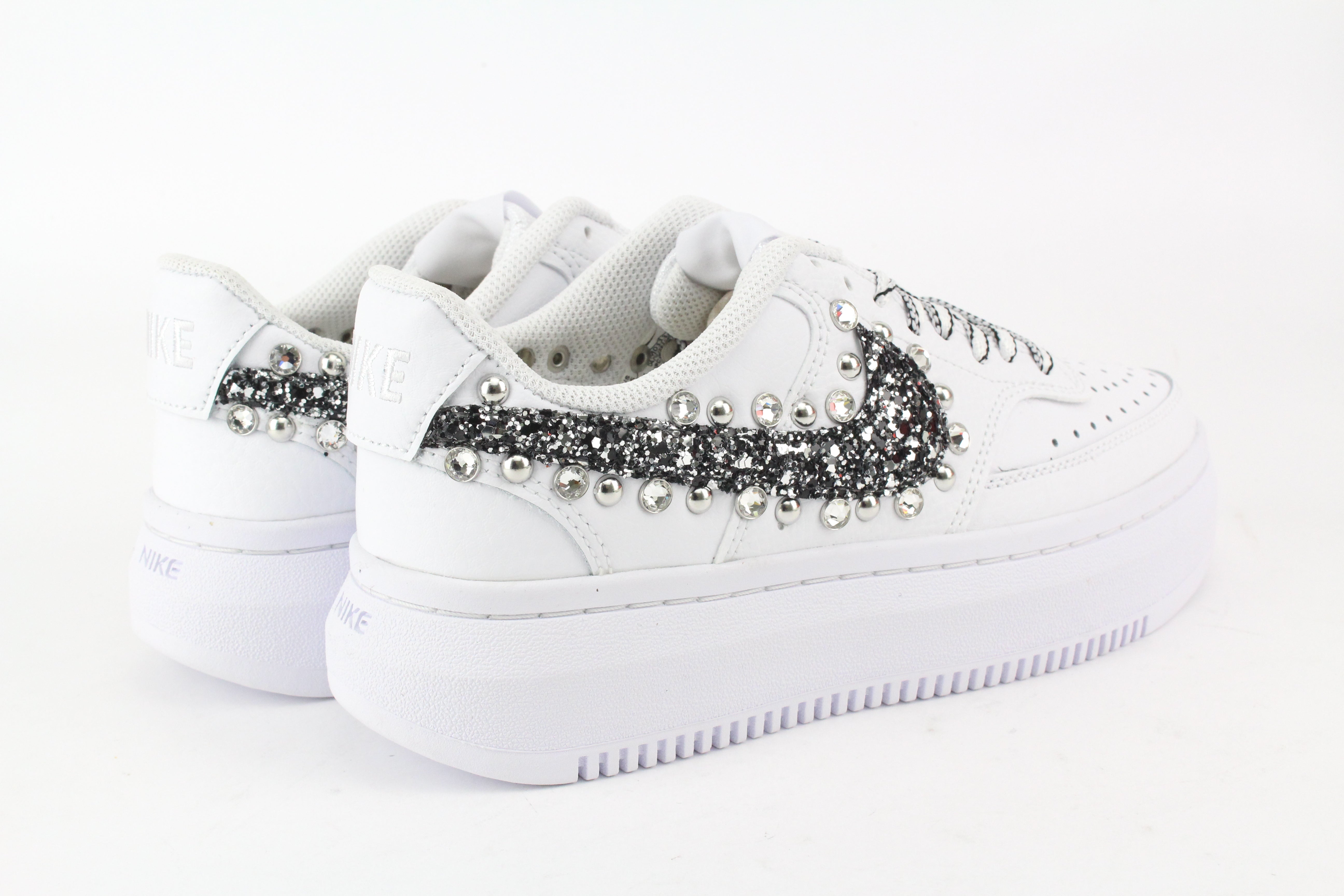 Nike Court Vision Low Platform Black Silver Glitter Borchie & Strass