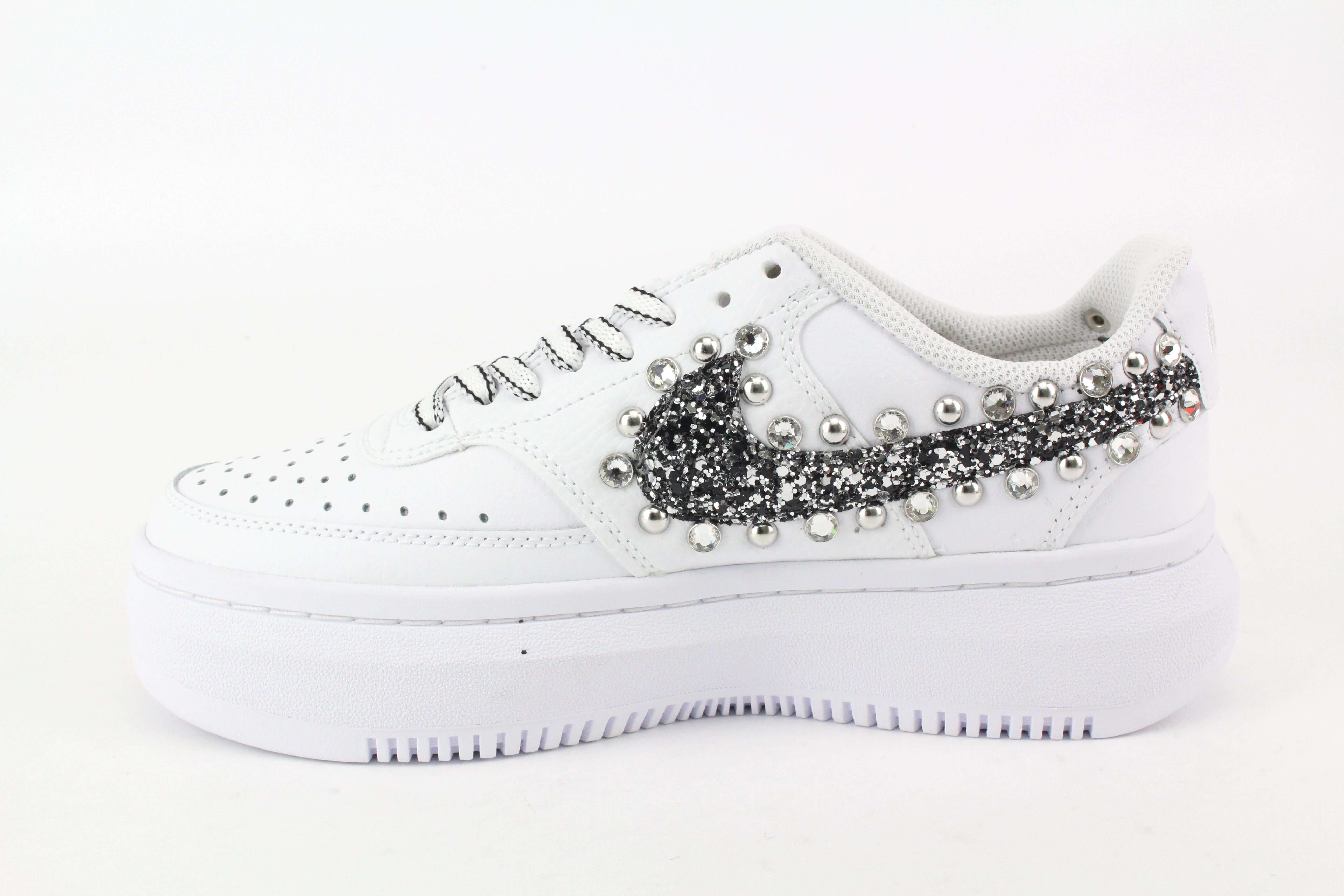 Nike Court Vision Low Platform Black Silver Glitter Borchie & Strass