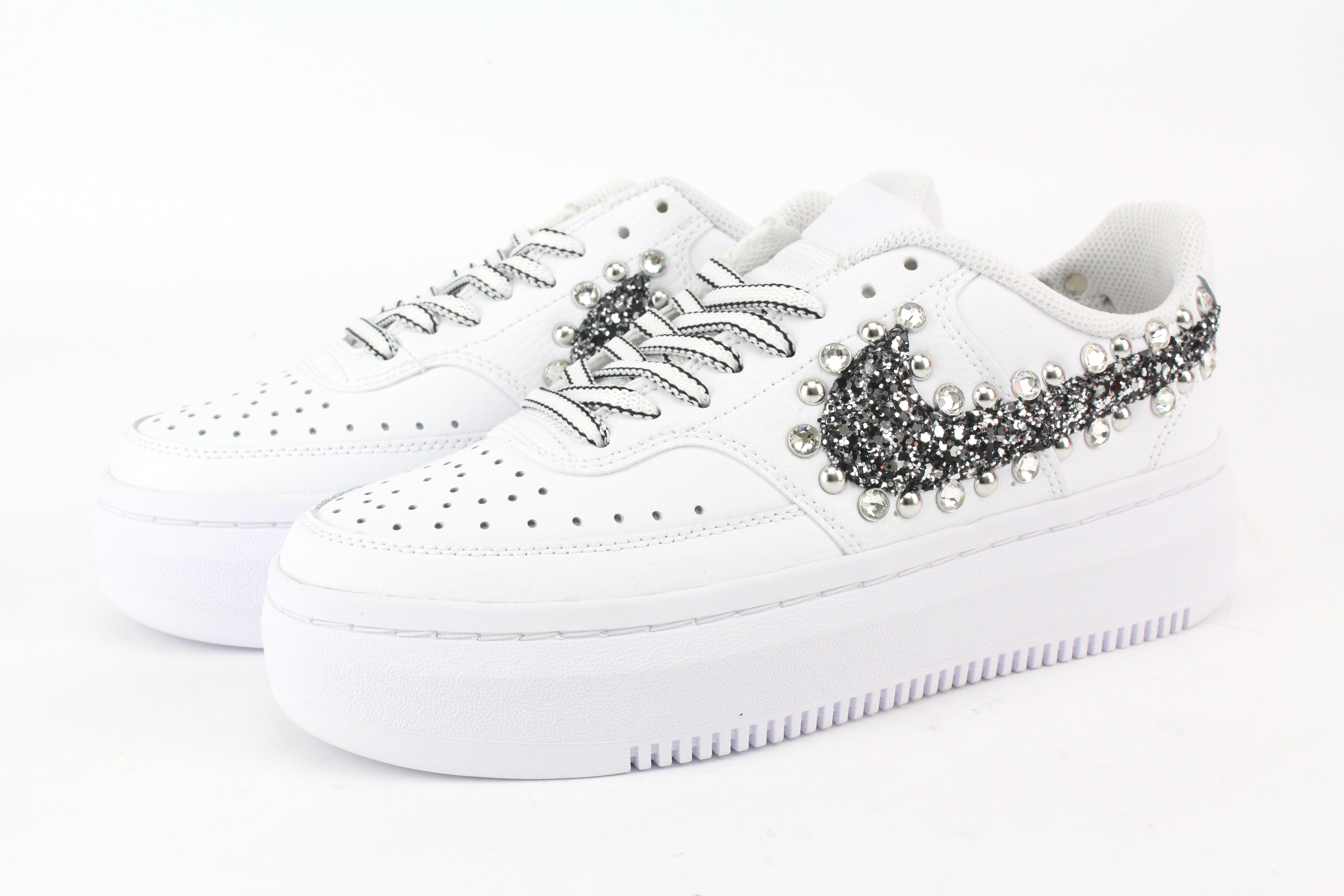 Nike Court Vision Low Platform Black Silver Glitter Borchie & Strass