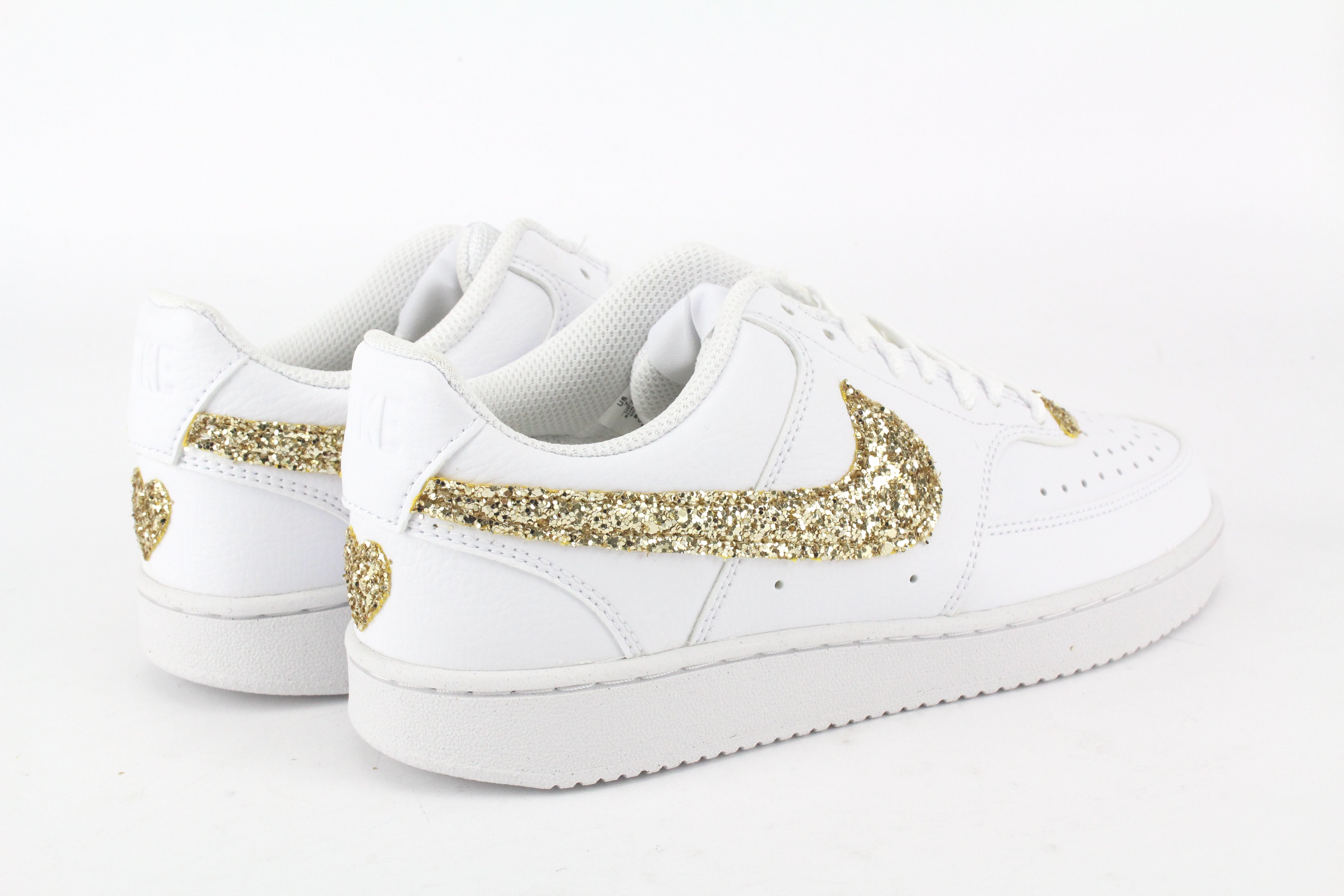 Nike Court Vision Low Gold Glitter e cuore