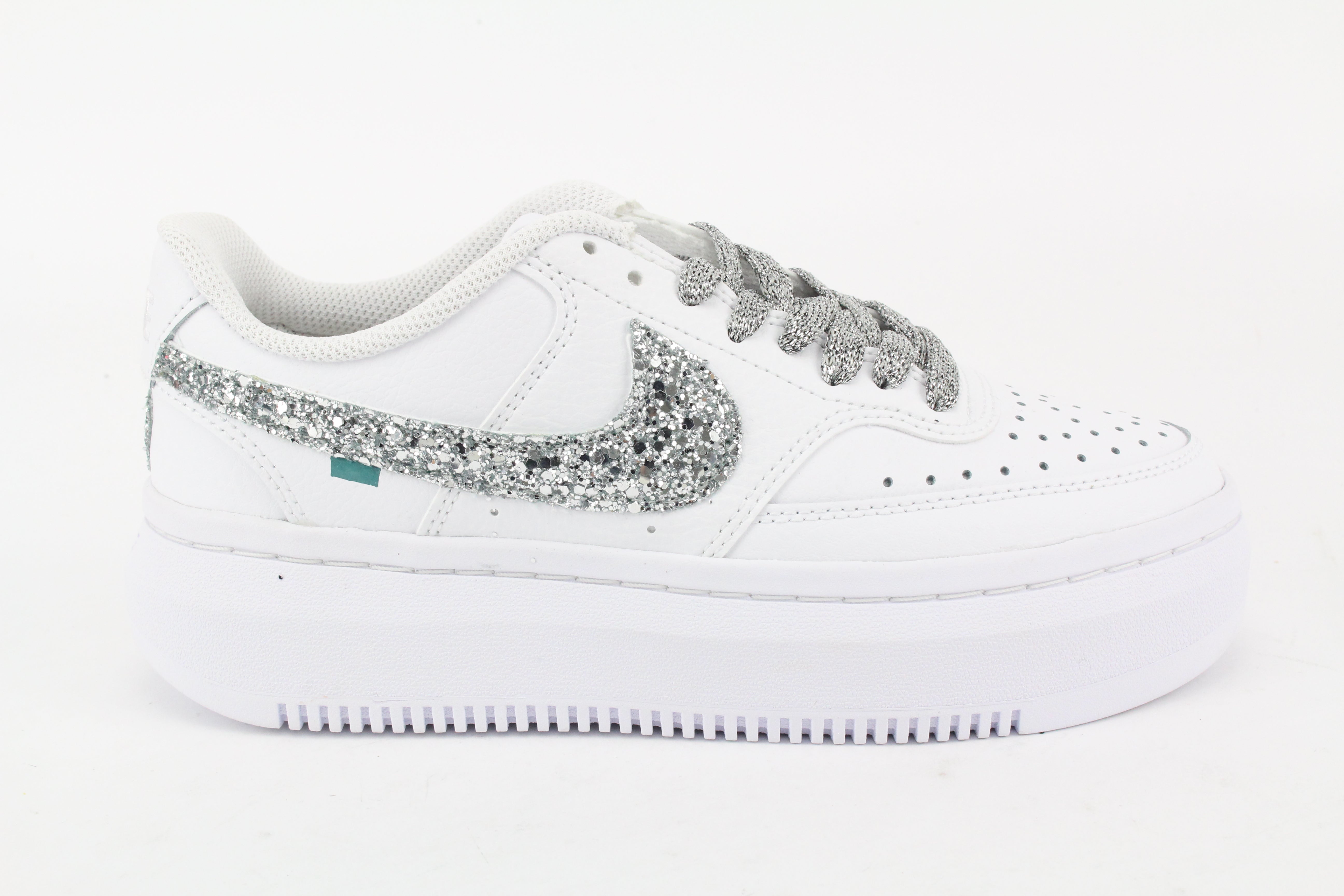 Nike Court Vision Low Platform Silver Glitter & Ricamo