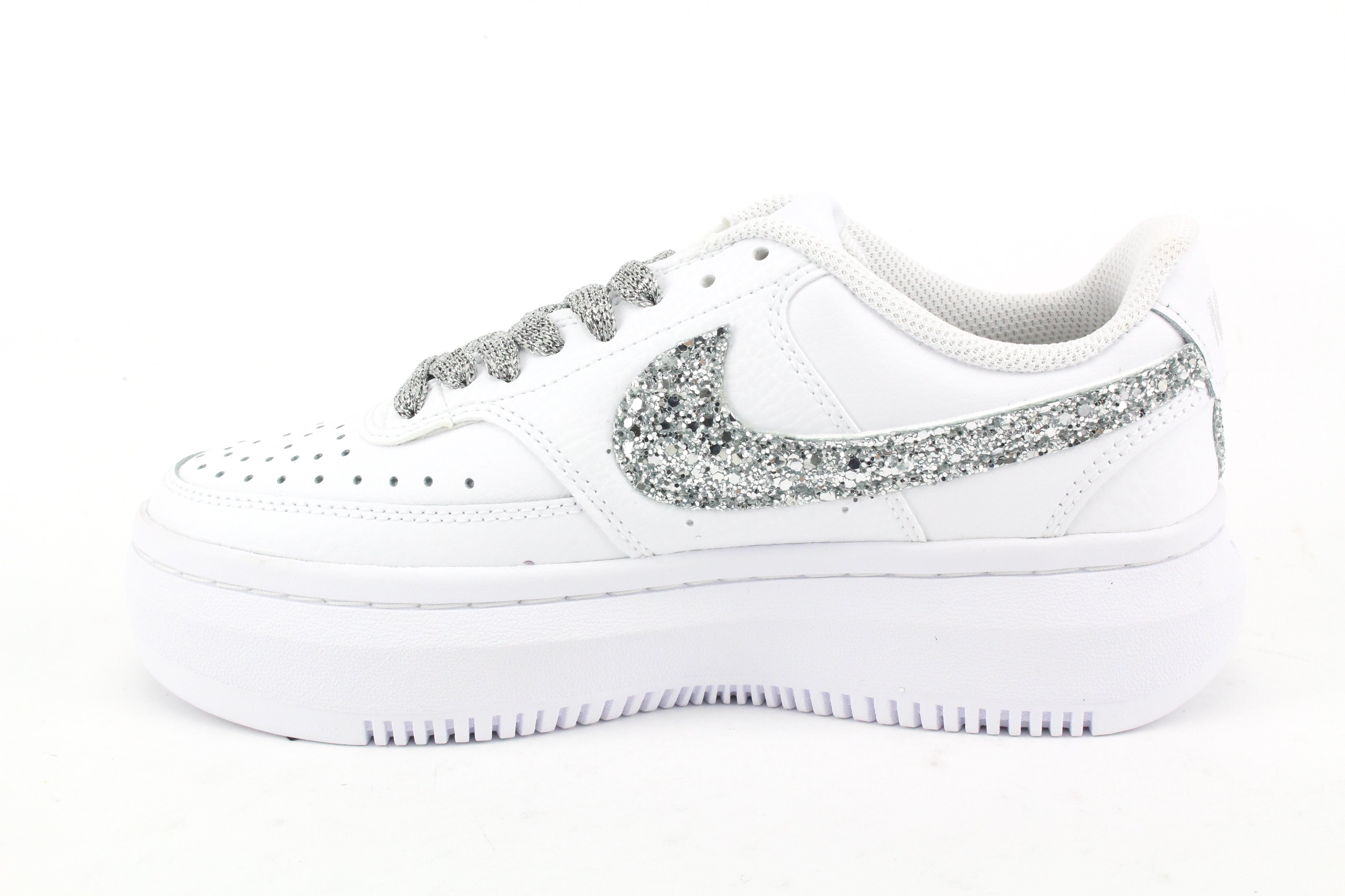 Nike Court Vision Low Platform Silver Glitter & Ricamo
