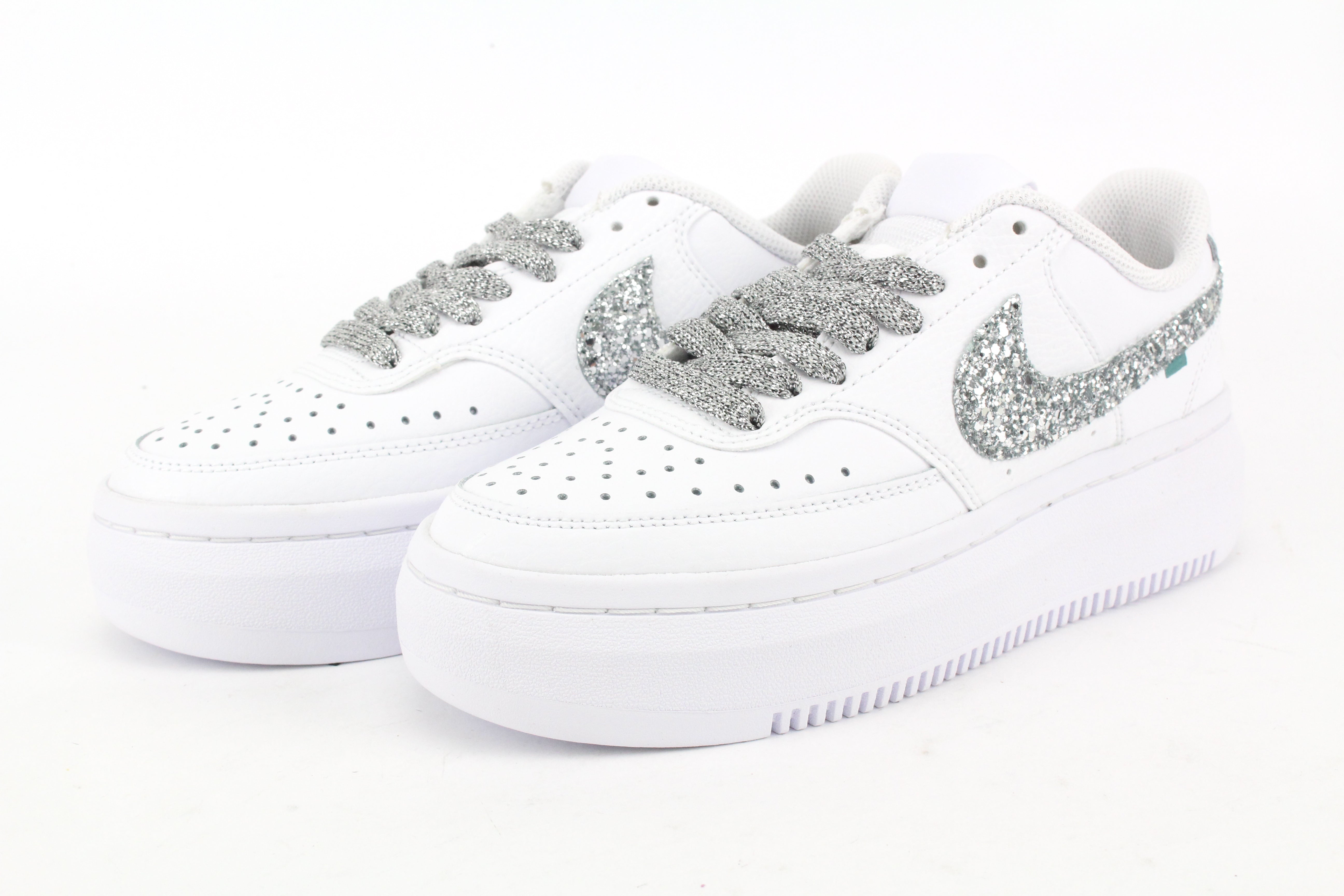 Nike Court Vision Low Platform Silver Glitter & Ricamo