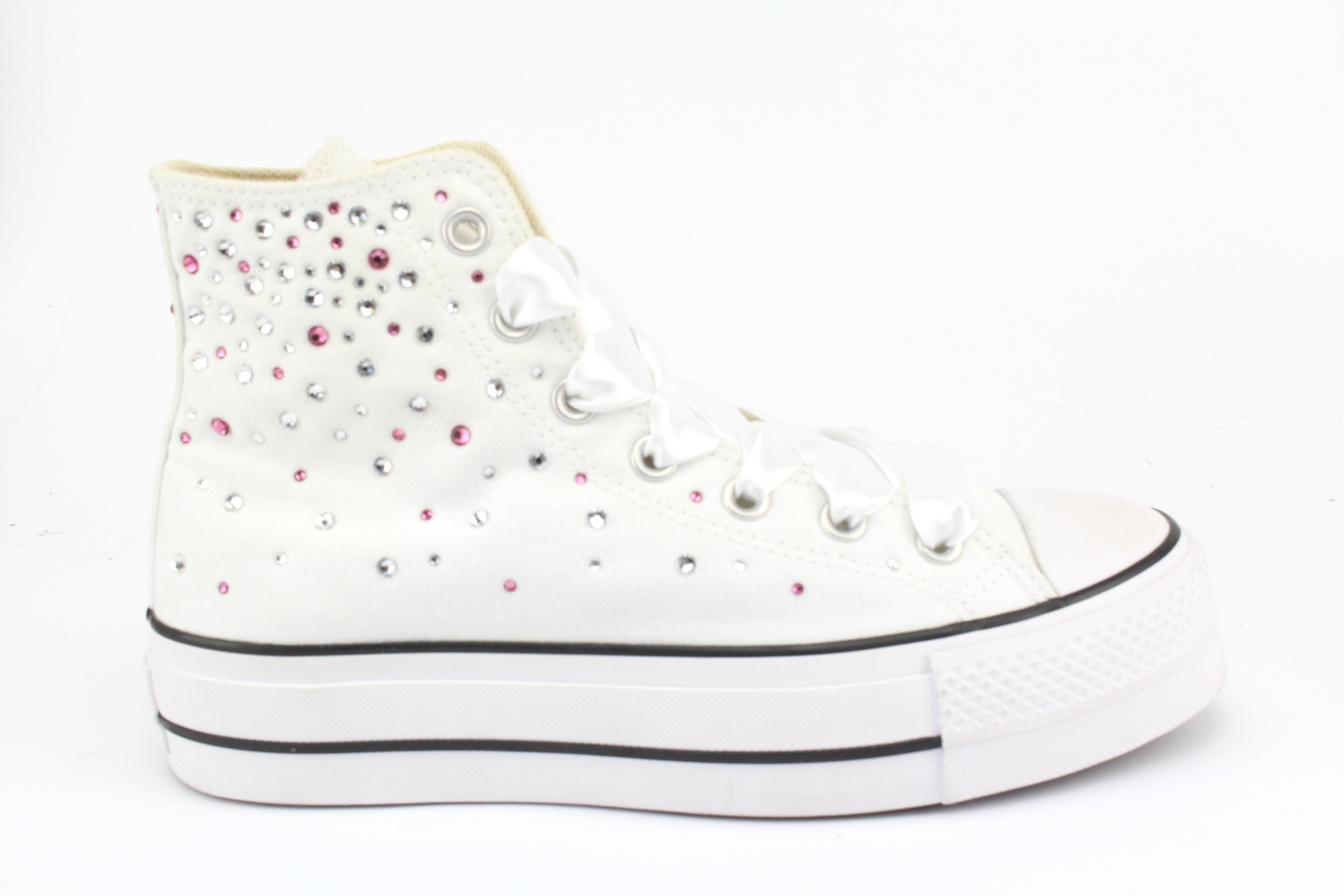 Converse All Star Platform White Strass Termo Cristal Rose