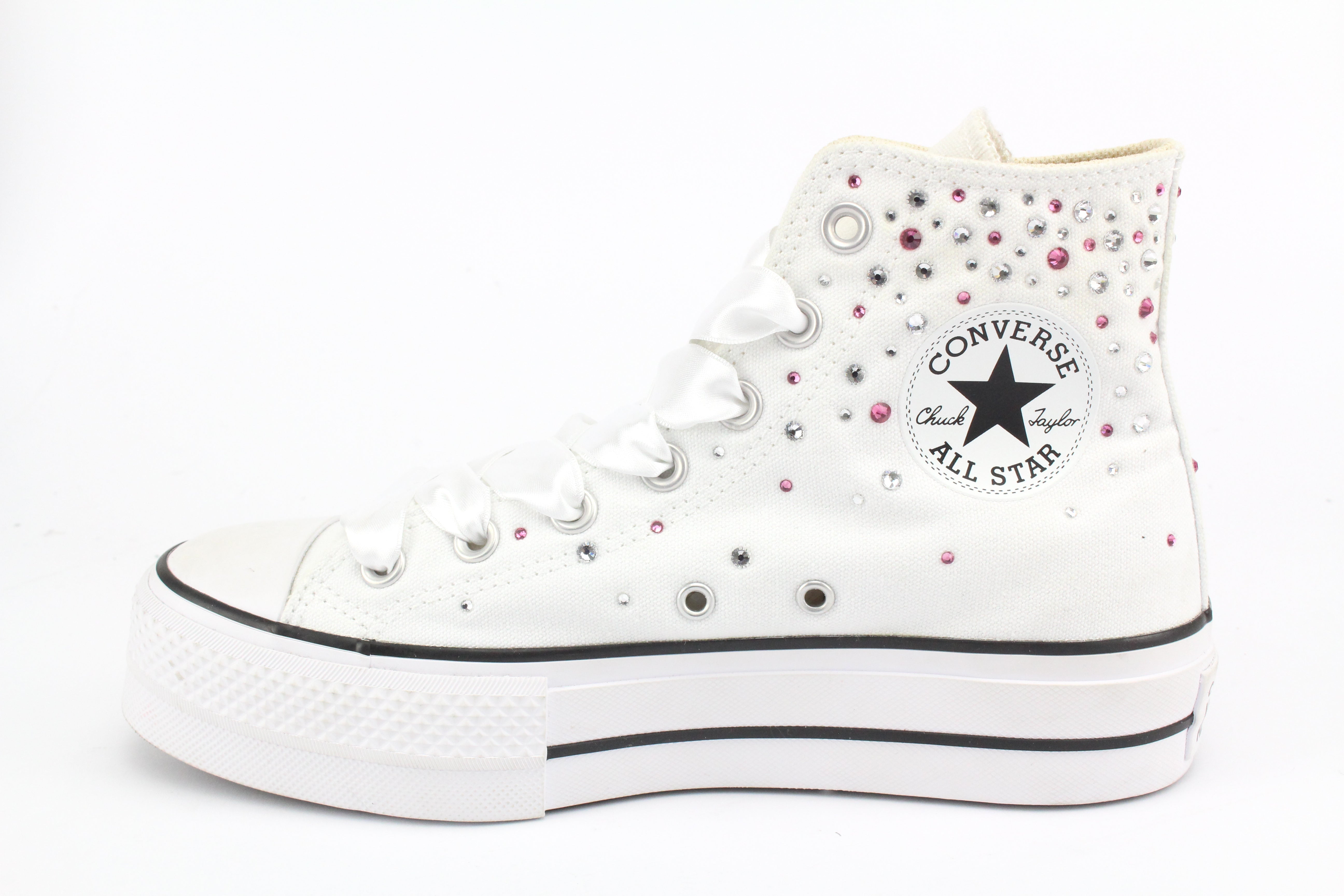 Converse All Star Platform White Strass Termo Cristal Rose