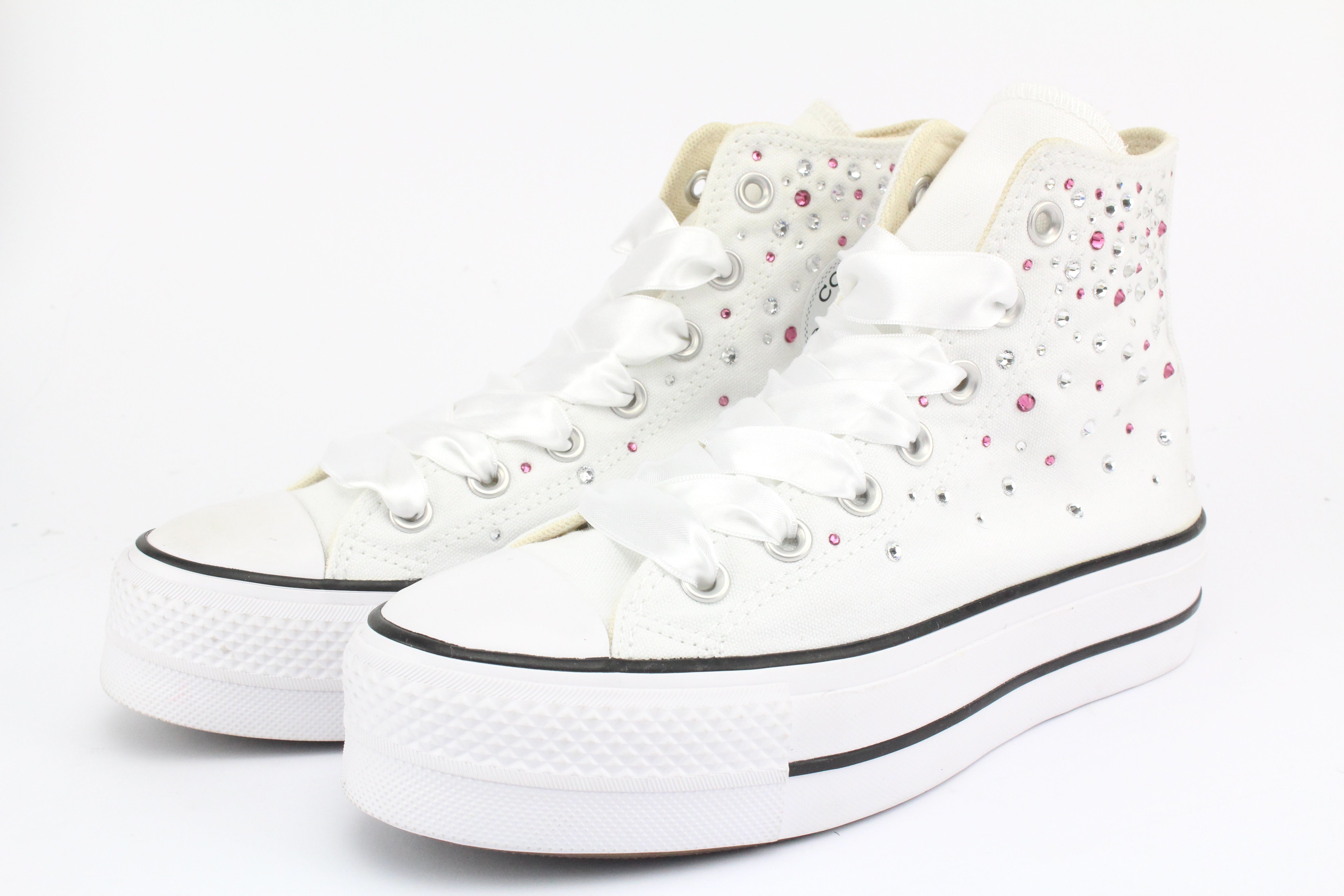 Converse All Star Platform White Strass Termo Cristal Rose