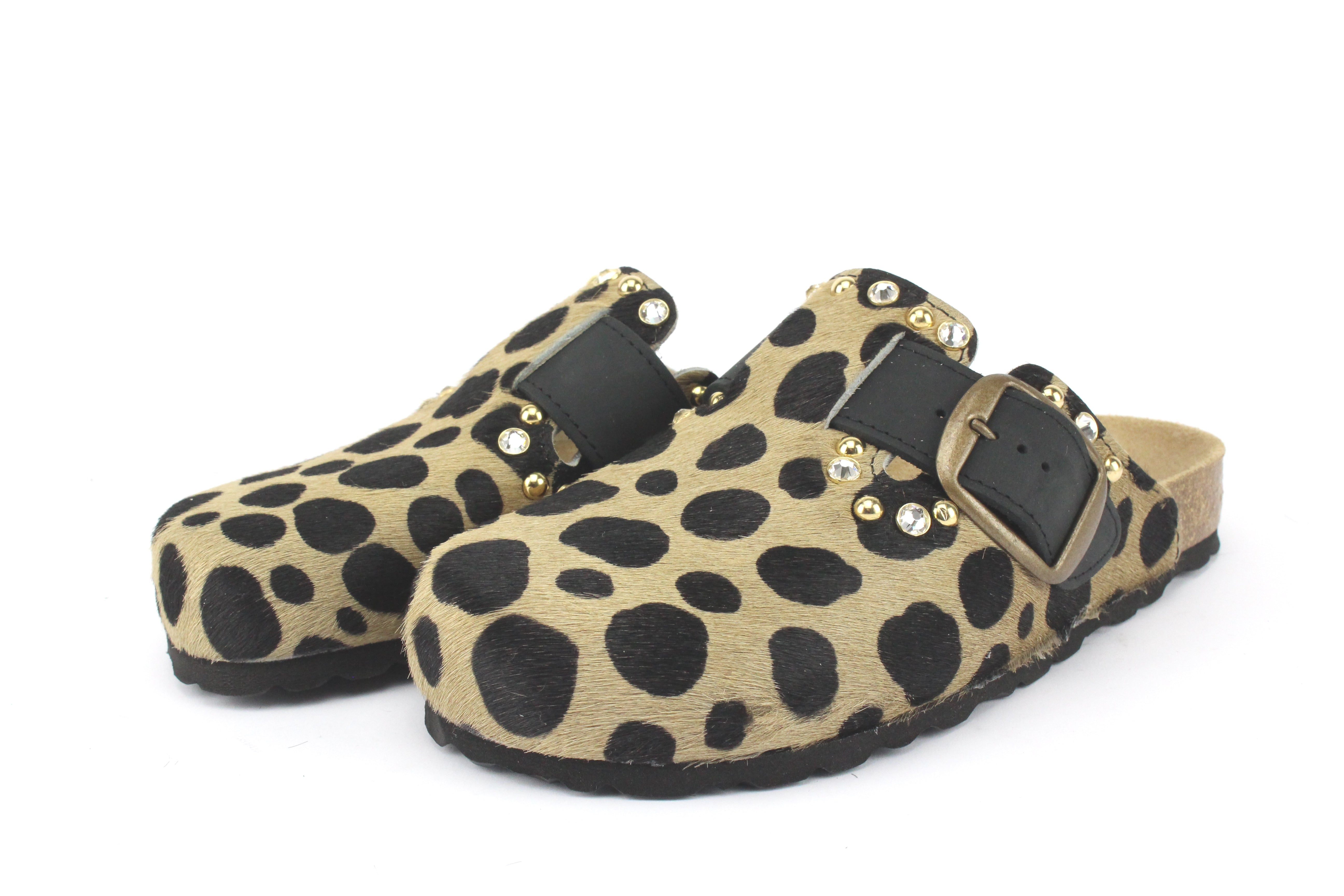 Sandali Sabot Cavallino Maculato & Borchie Strass