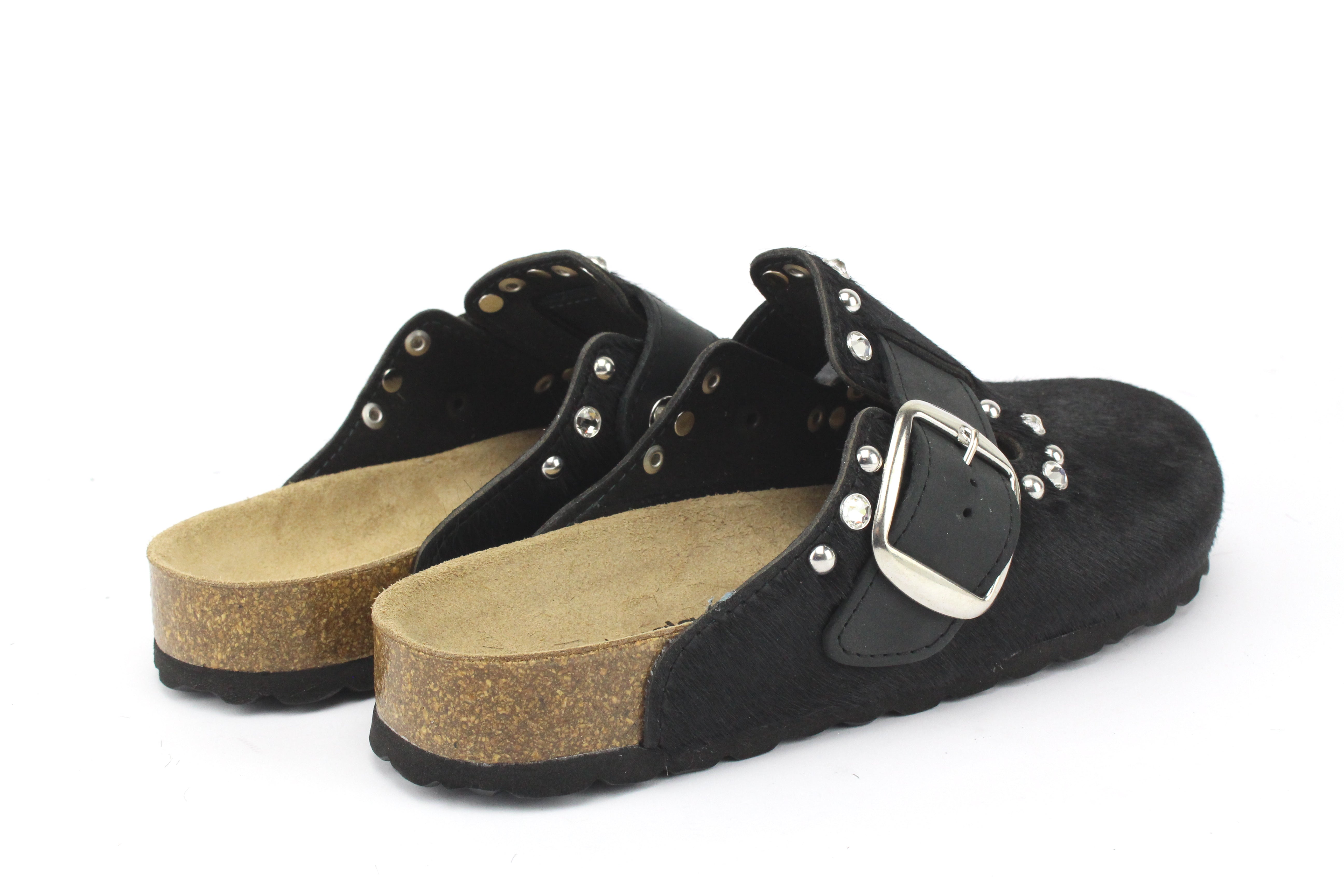 Sandali Sabot Cavallino Nero & Borchie Strass