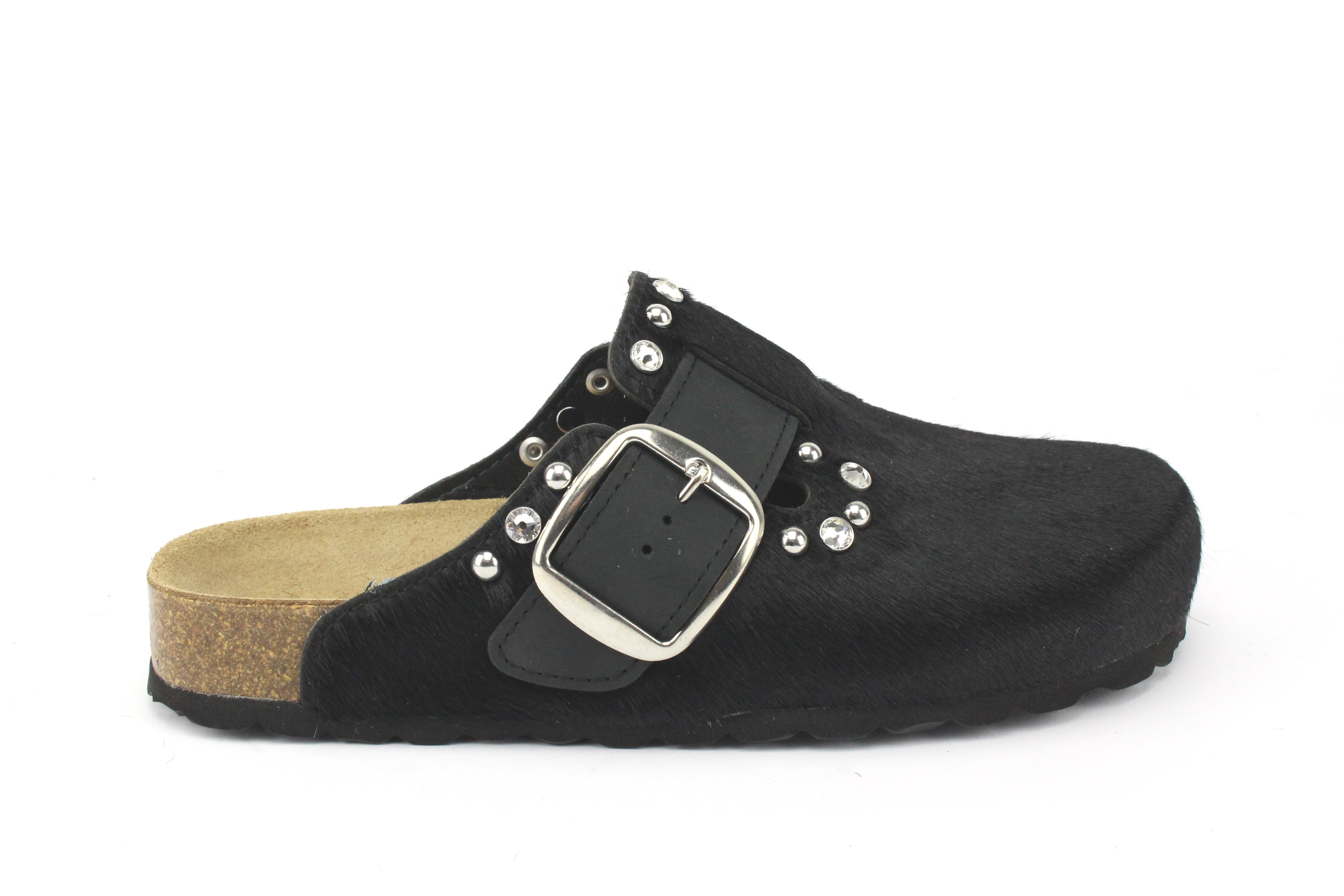 Sandali Sabot Cavallino Nero & Borchie Strass