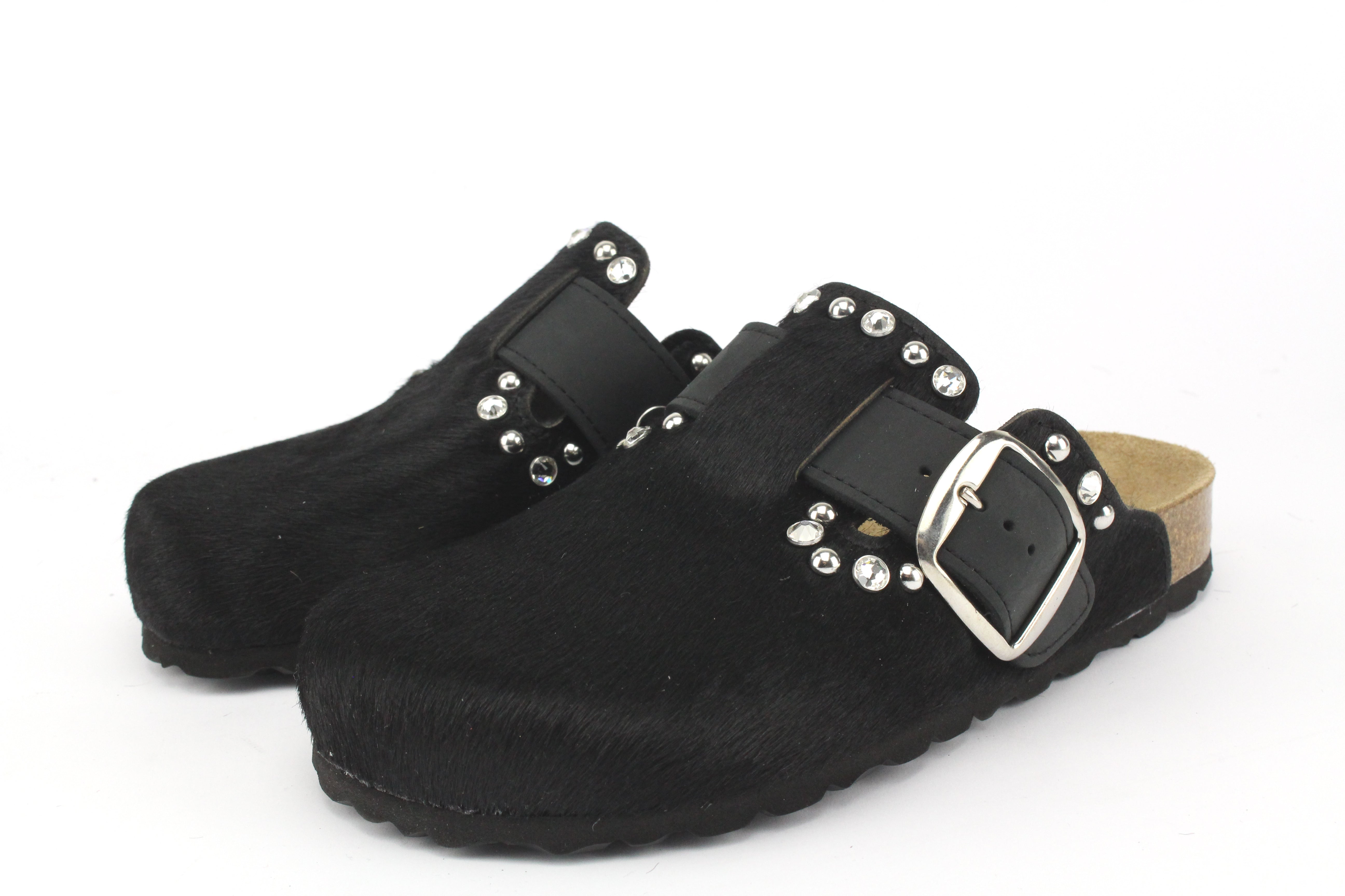 Sandali Sabot Cavallino Nero & Borchie Strass