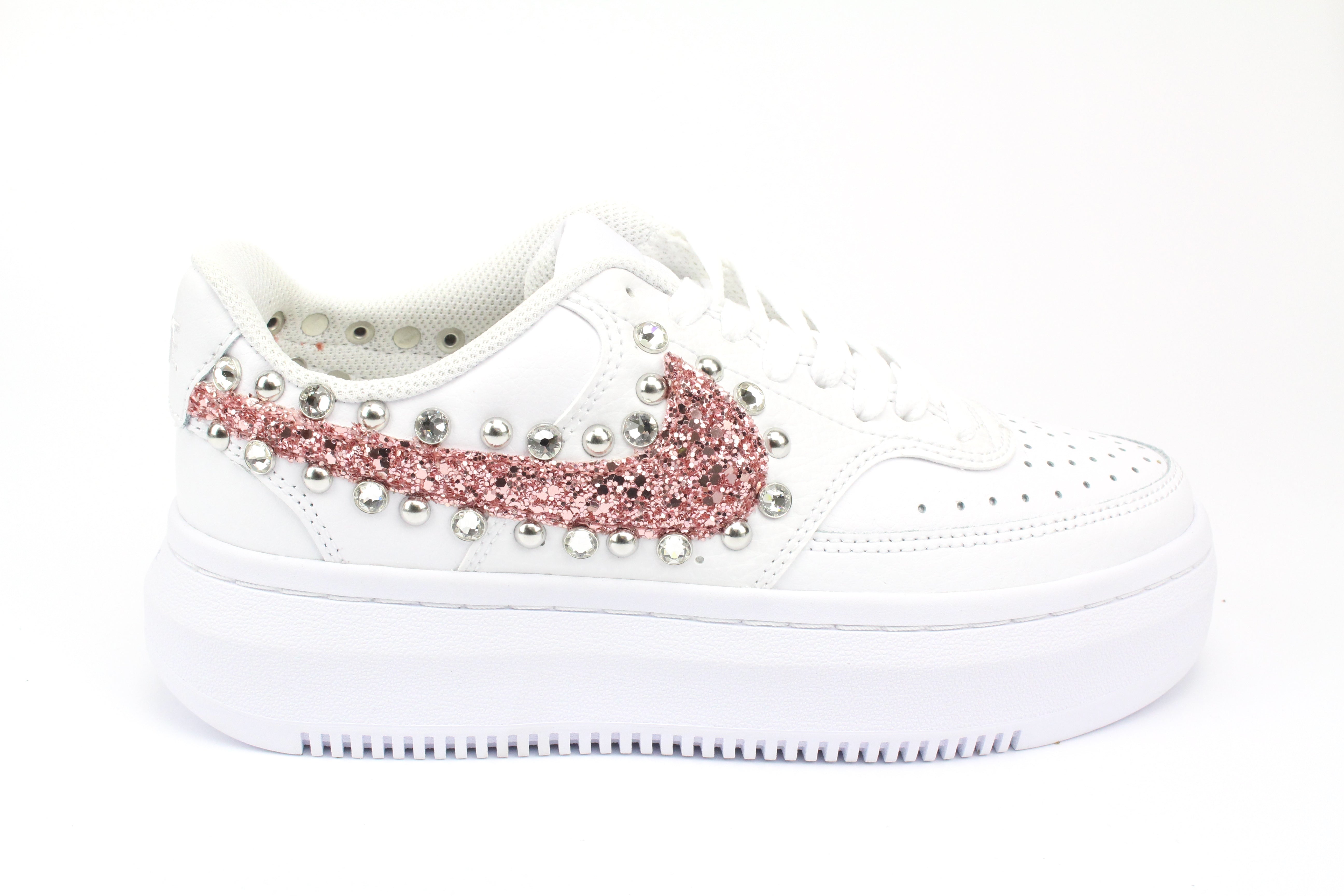 Nike Court Vision Low Platform Pink Glitter Borchie & Strass