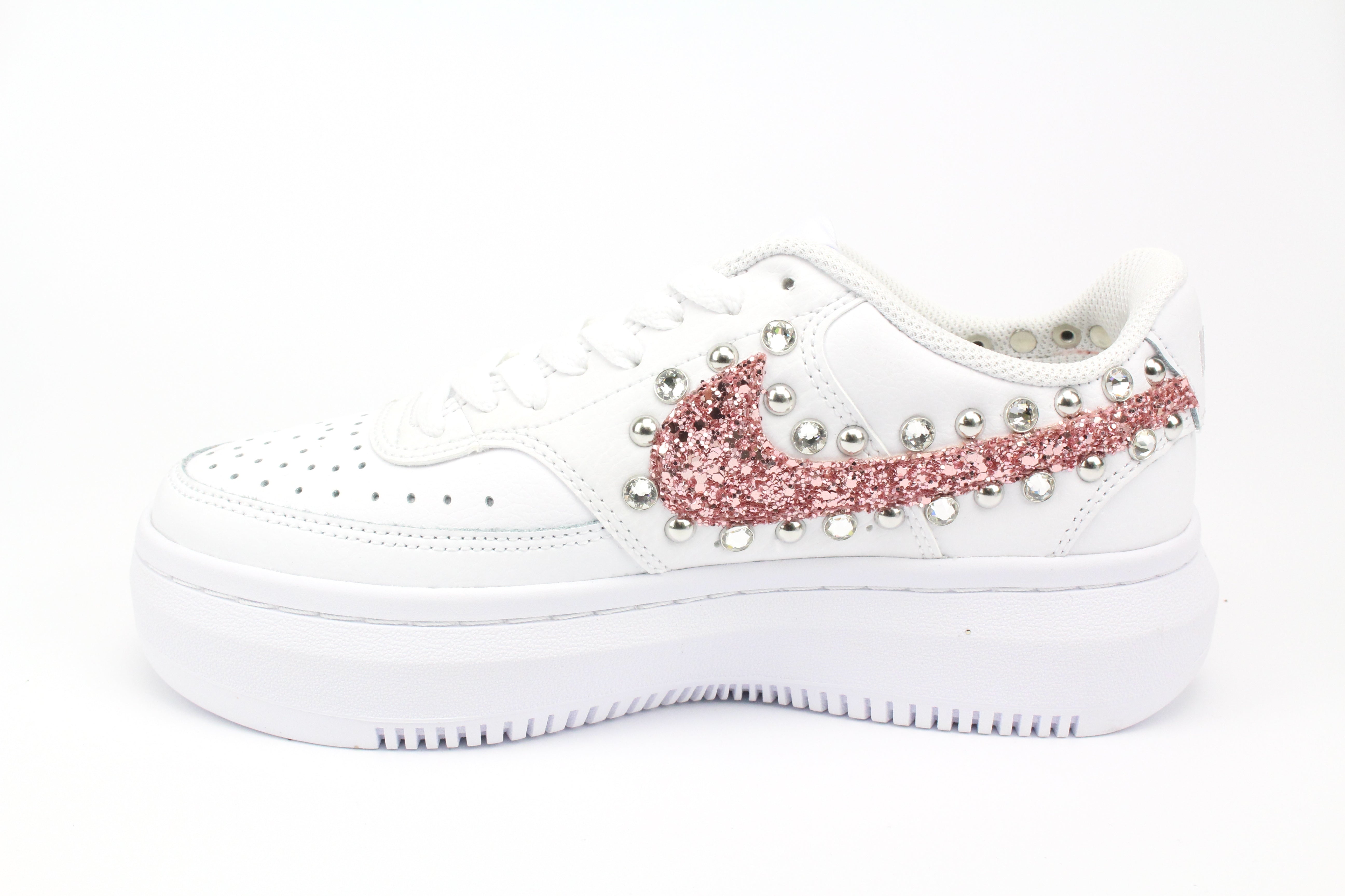 Nike Court Vision Low Platform Pink Glitter Borchie & Strass