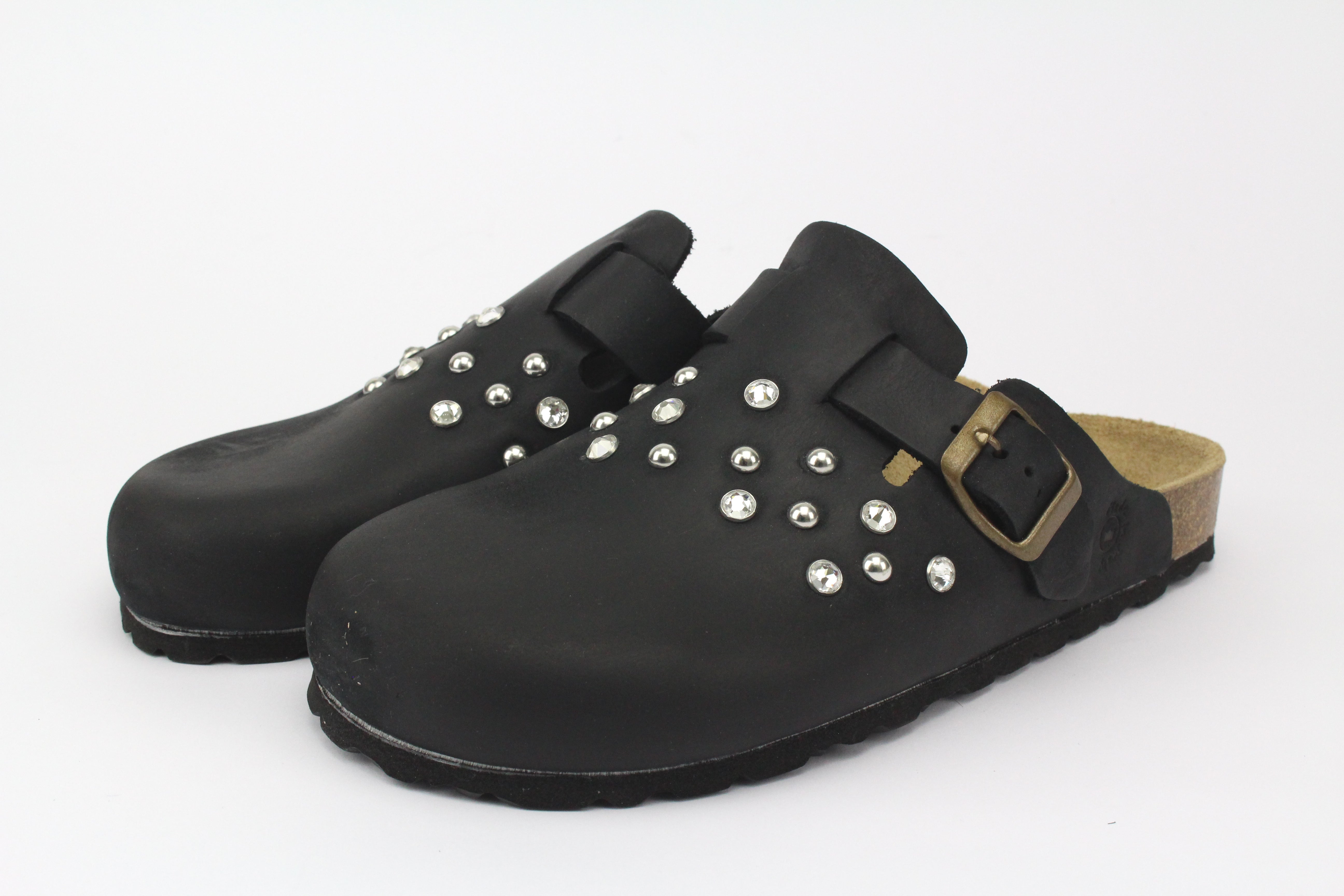 Sandali Sabot Pelle Borchie Silver & Strass