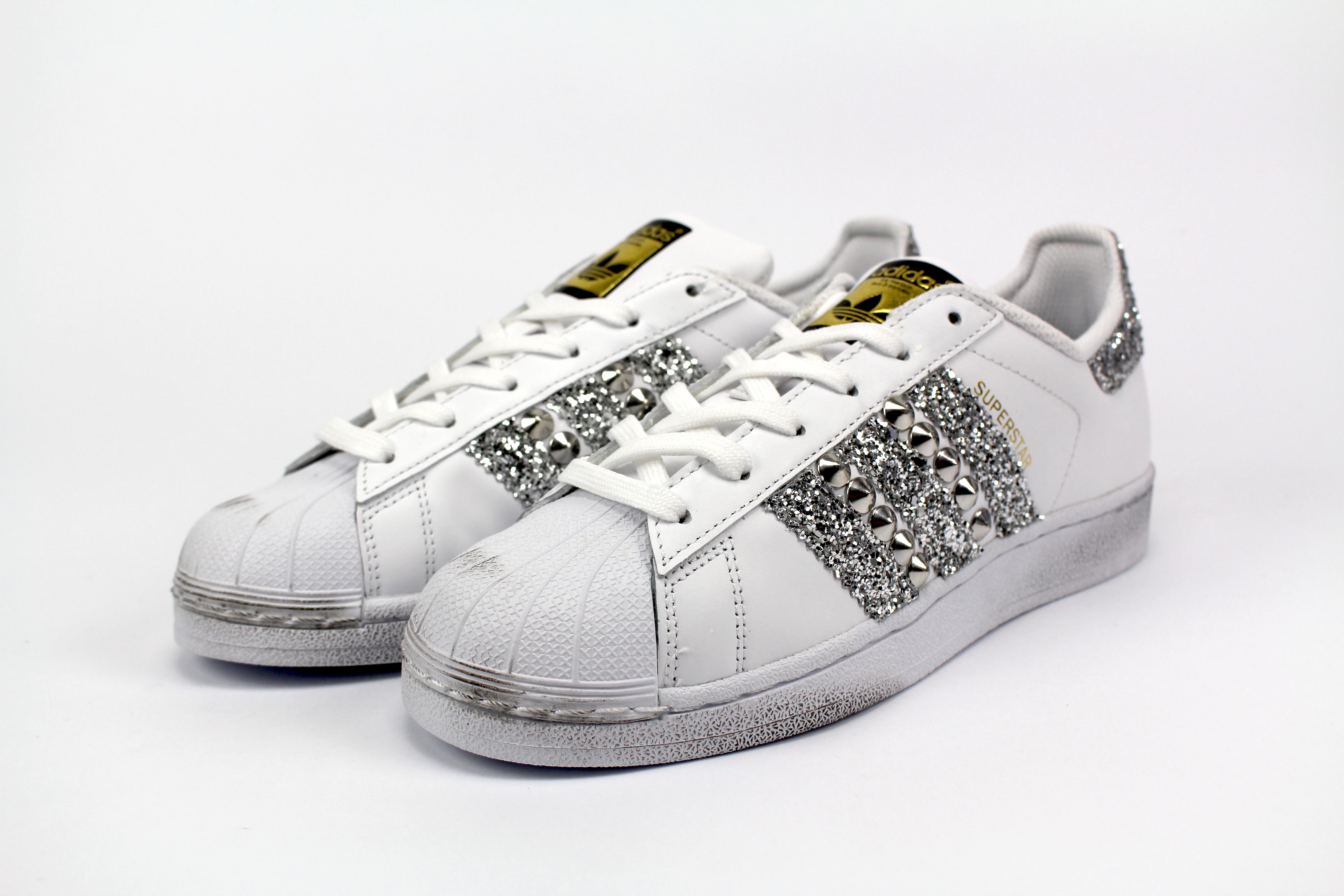 Adidas Superstar Personalizzate Silver Glitter e Borchie