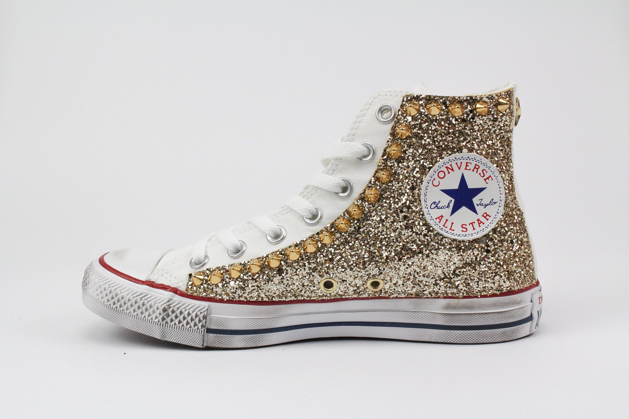 Converse All Star Personalizzate Gold Glitter & Borchie