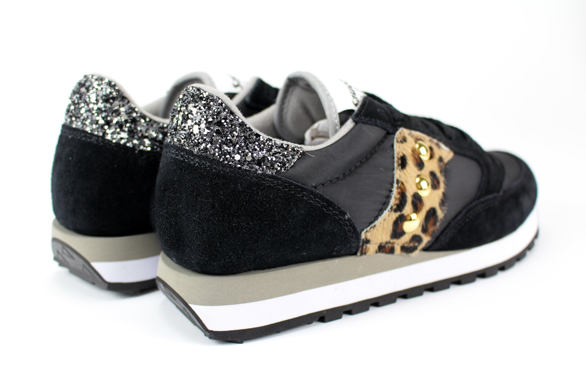 Saucony Jazz Black Personalizzate Cavallino Maculato & Black Silver Glitter