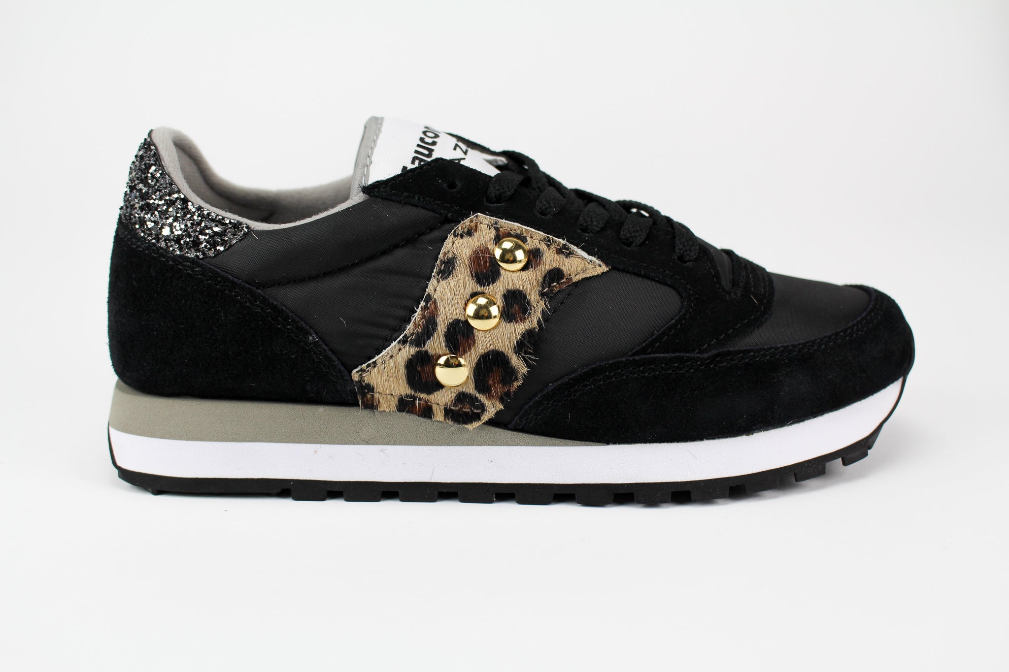 Saucony Jazz Black Personalizzate Cavallino Maculato & Black Silver Glitter