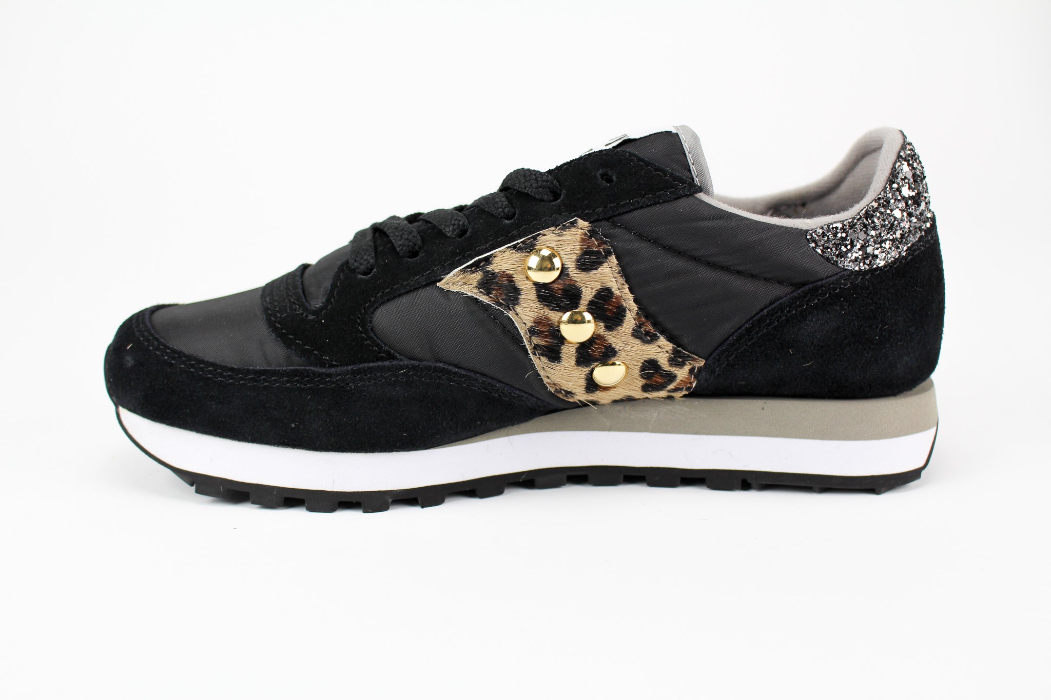 Saucony Jazz Black Personalizzate Cavallino Maculato & Black Silver Glitter