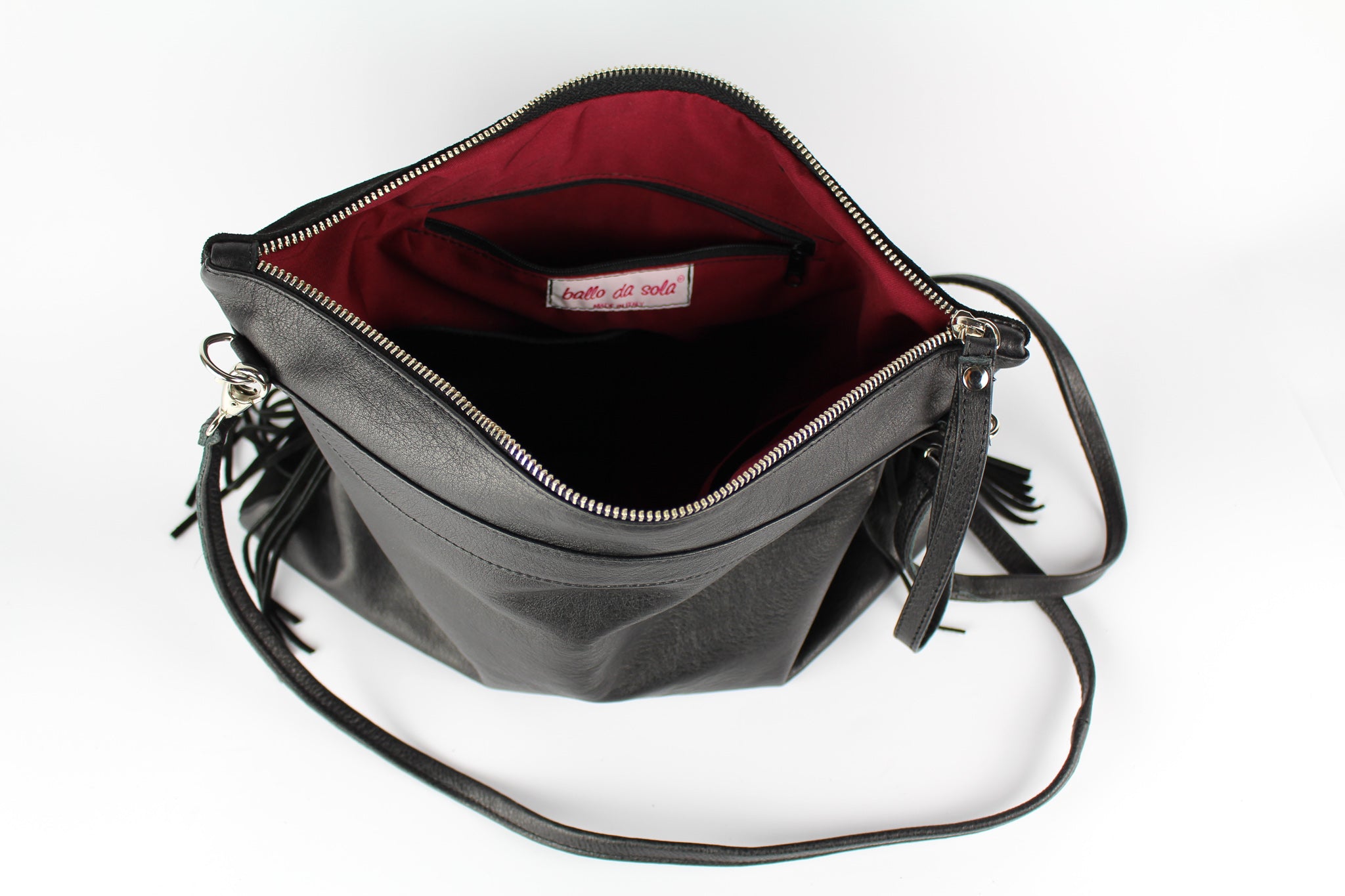 Pochette Pelle Nera Borchie & Frange