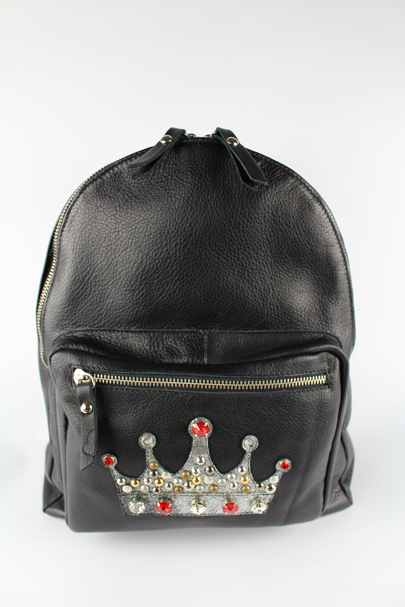 Zaino Pelle Nera Corona Argento