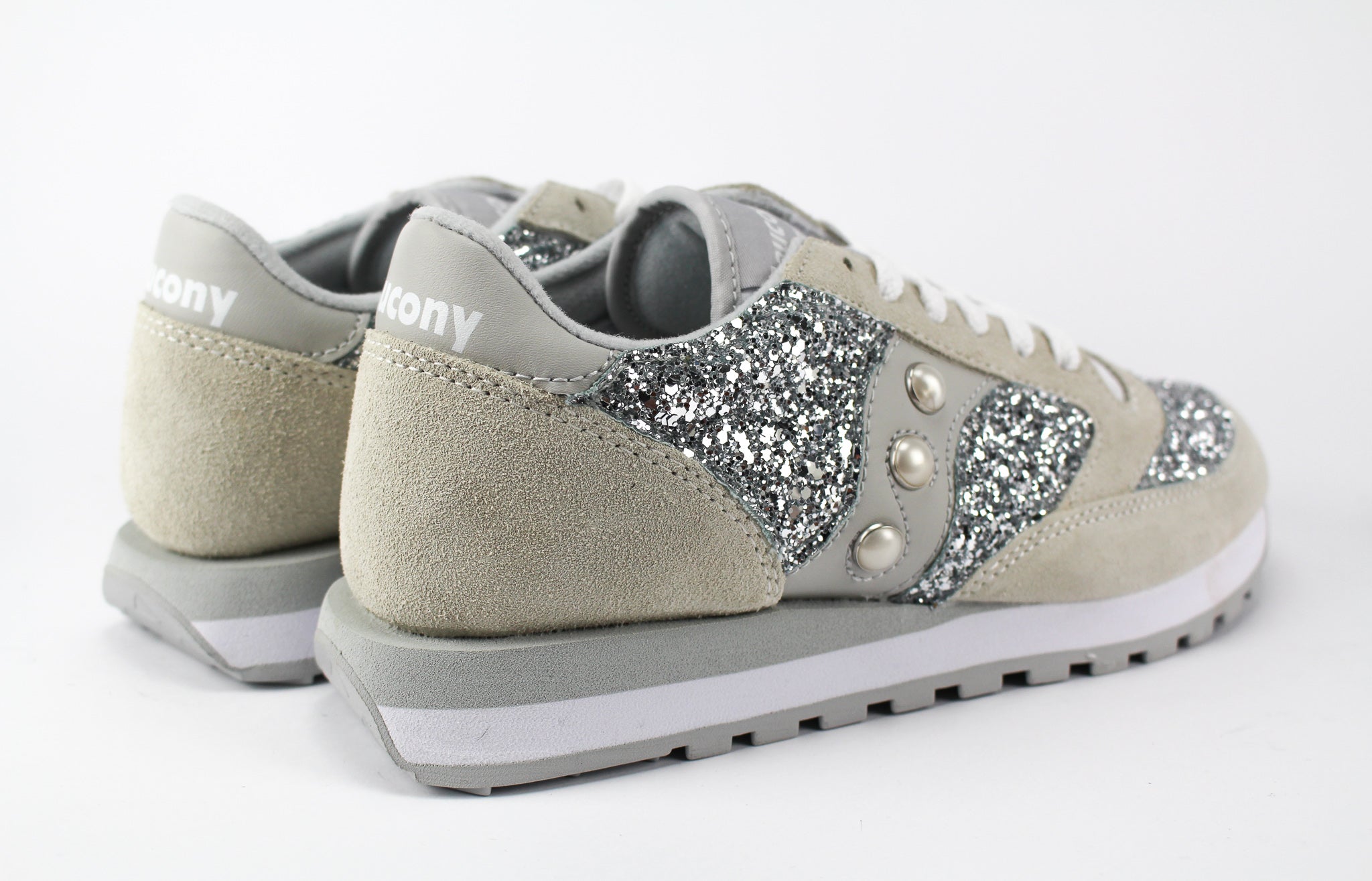 Saucony Jazz White Personalizzate Silver Glitter & Perle
