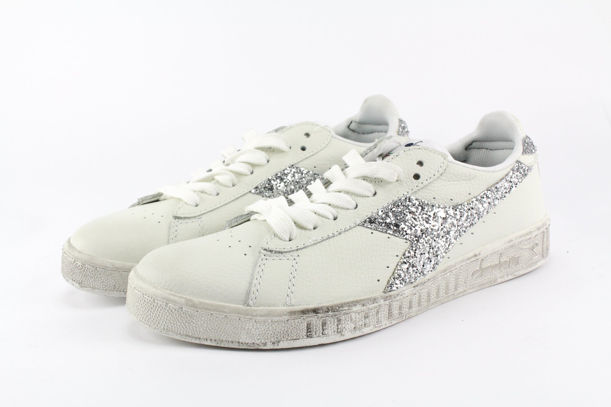 Diadora Game L Low Waxed Personalizzate Silver Glitter