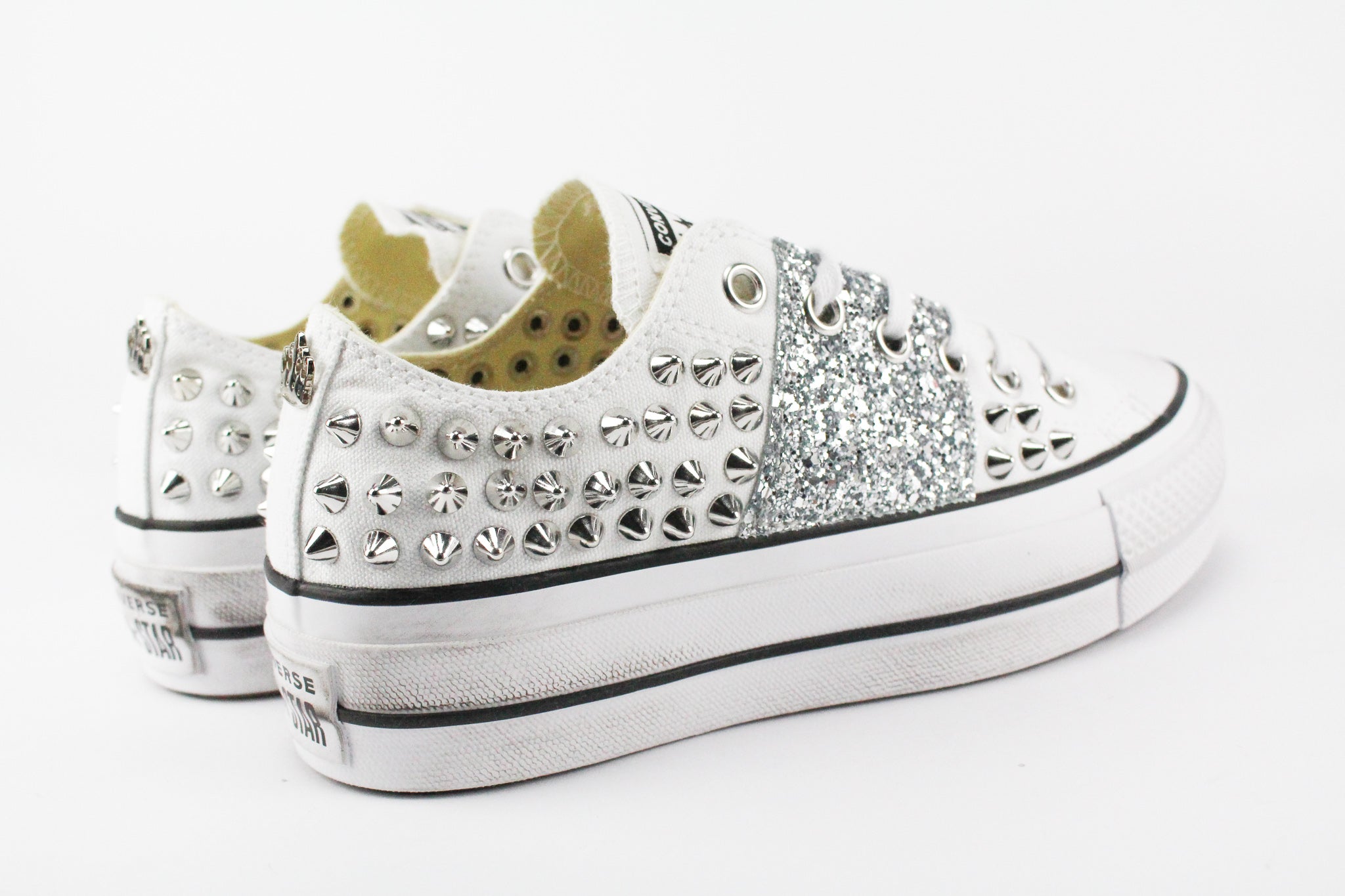 Converse All Star Platform White Borchie & Silver Glitter