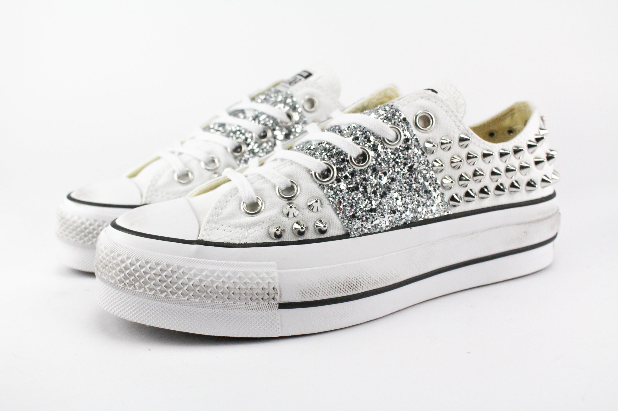 Converse All Star Platform White Borchie & Silver Glitter