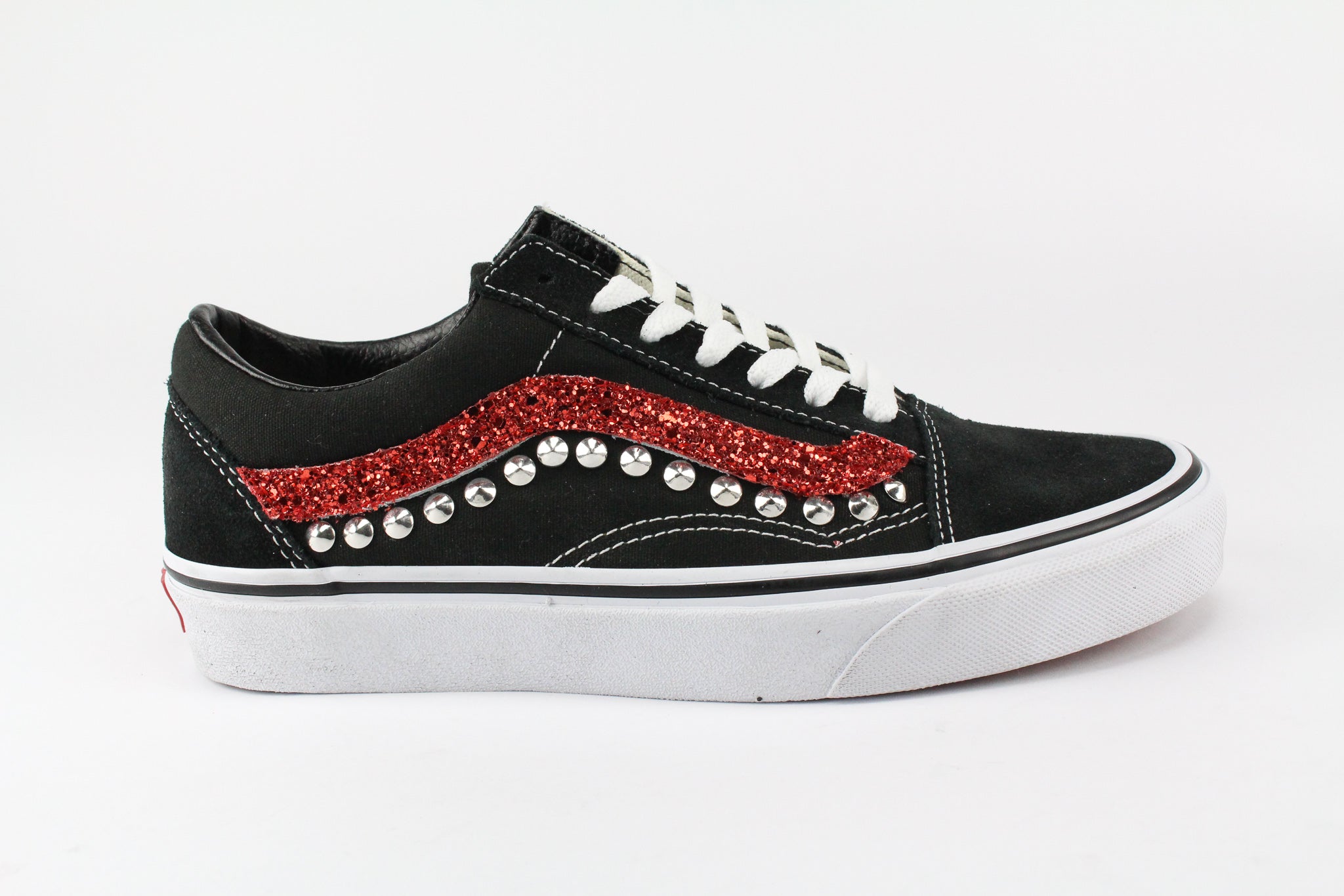 Vans Old Skool Personalizzate Red Glitter & Borchie