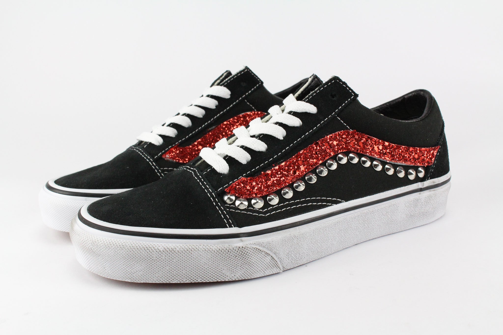 Vans Old Skool Personalizzate Red Glitter & Borchie