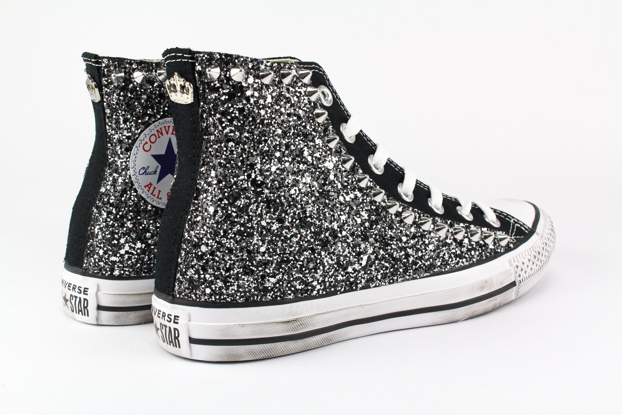 Converse All Star Personalizzate Glitter Black Silver e borchie
