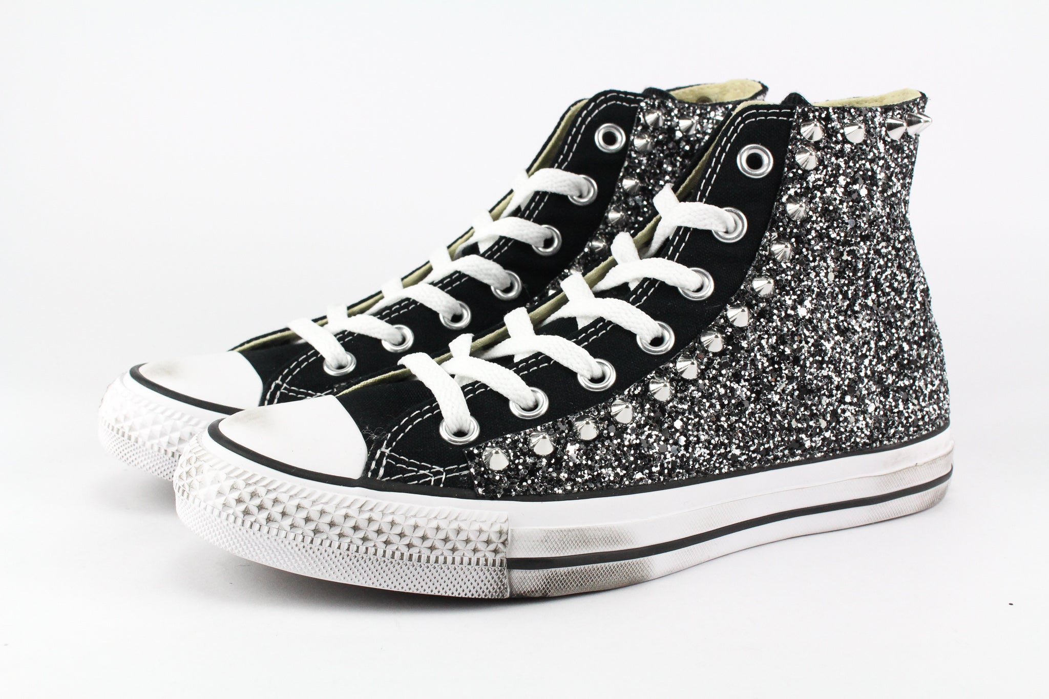 Converse All Star Personalizzate Glitter Black Silver e borchie