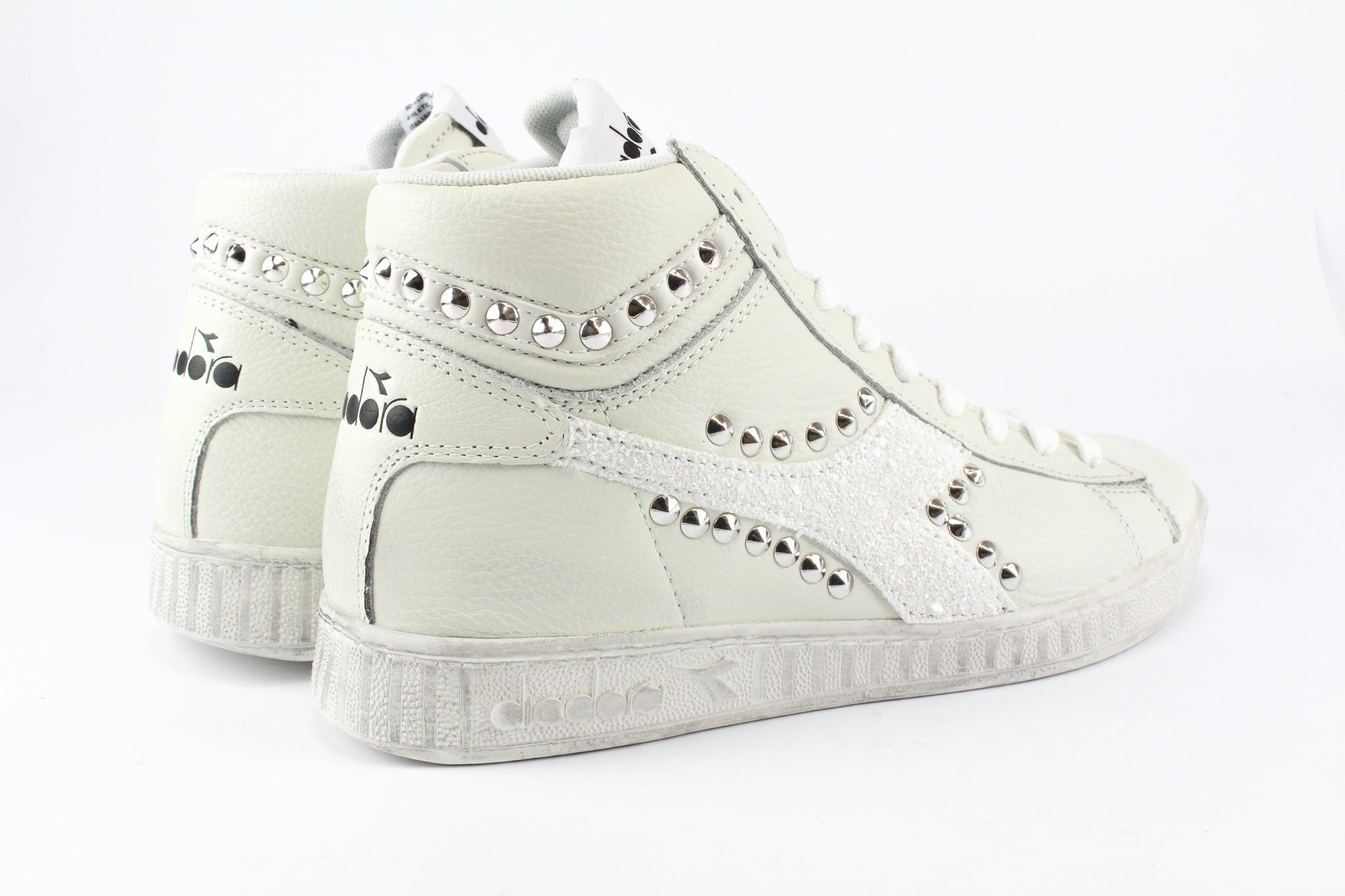 Diadora Game L High Waxed White Glitter & Borchie