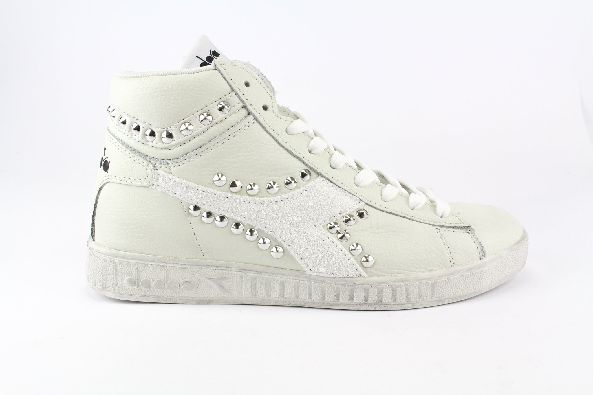Diadora Game L High Waxed White Glitter & Borchie