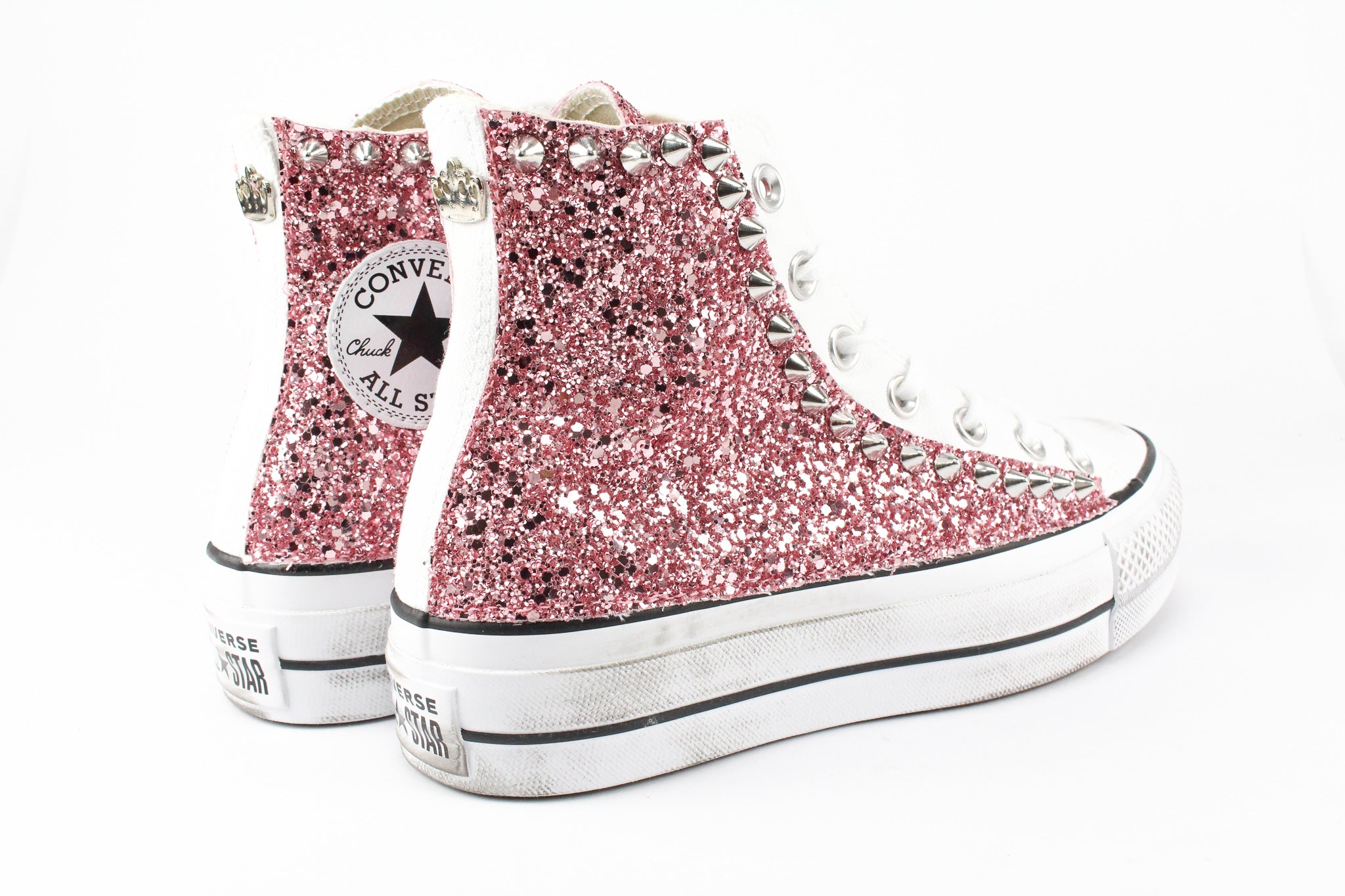 Converse All Star Platform Personalizzate Glitter Rosa & Borchie