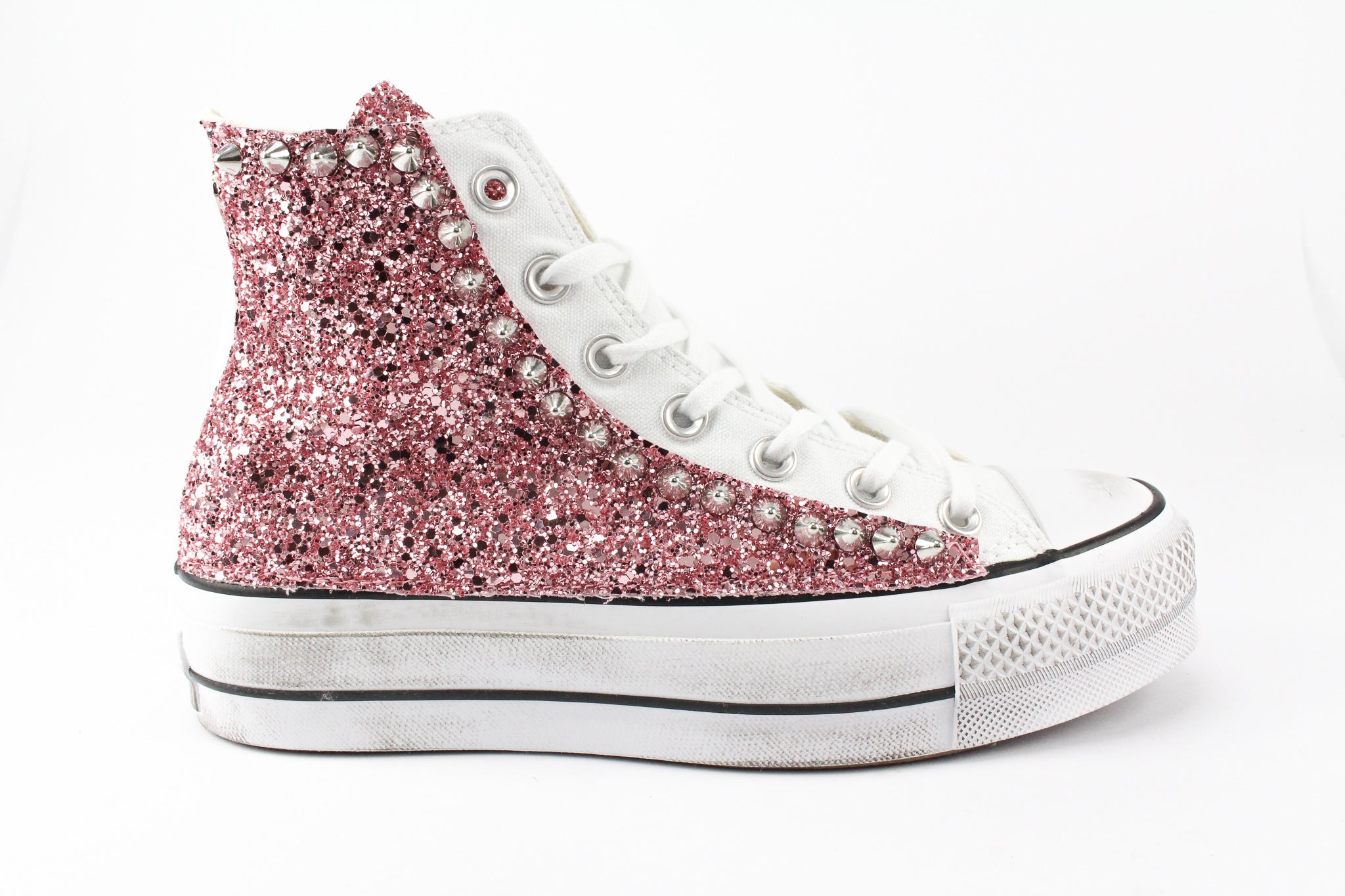 Converse All Star Platform Personalizzate Glitter Rosa & Borchie