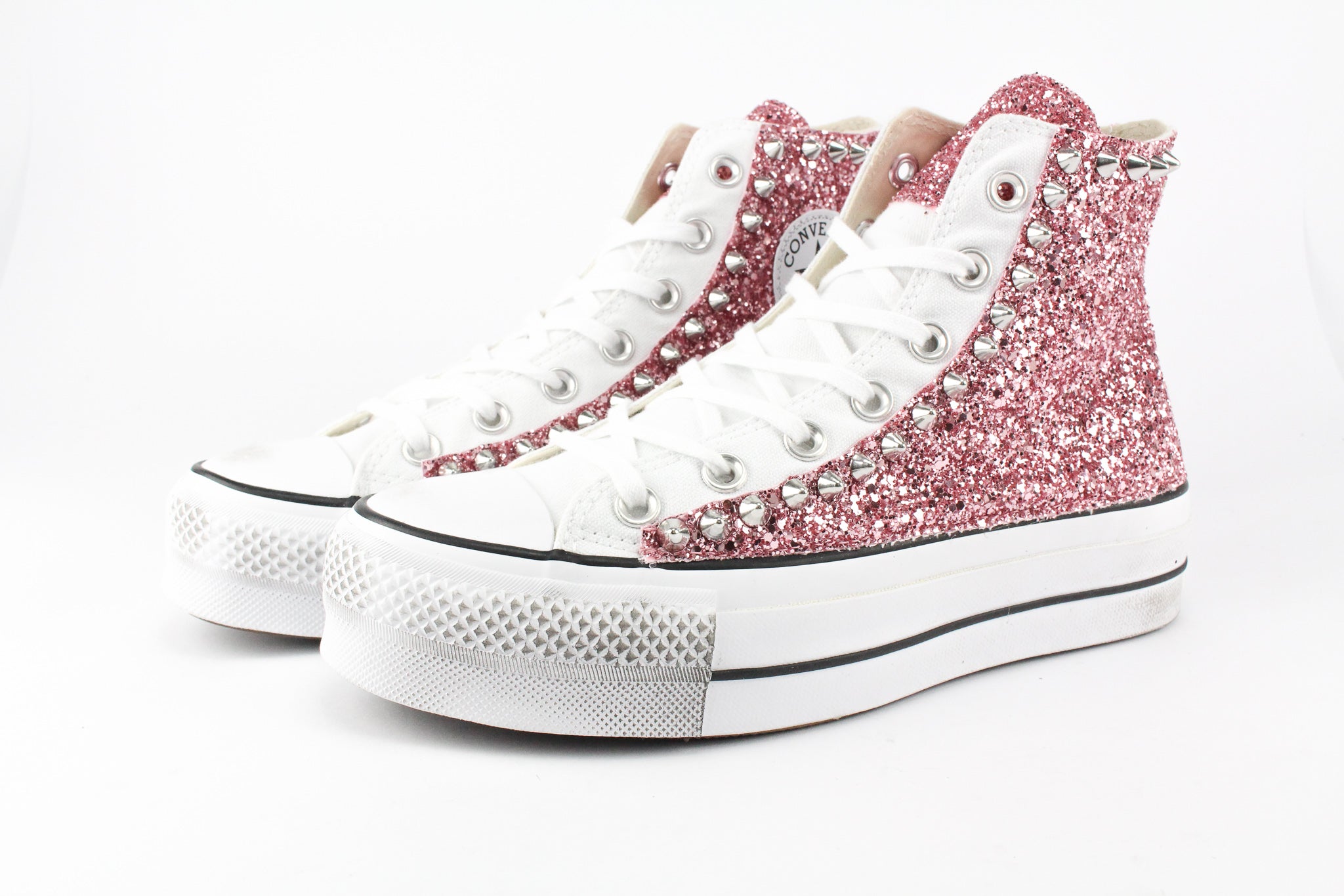 Converse All Star Platform Personalizzate Glitter Rosa & Borchie