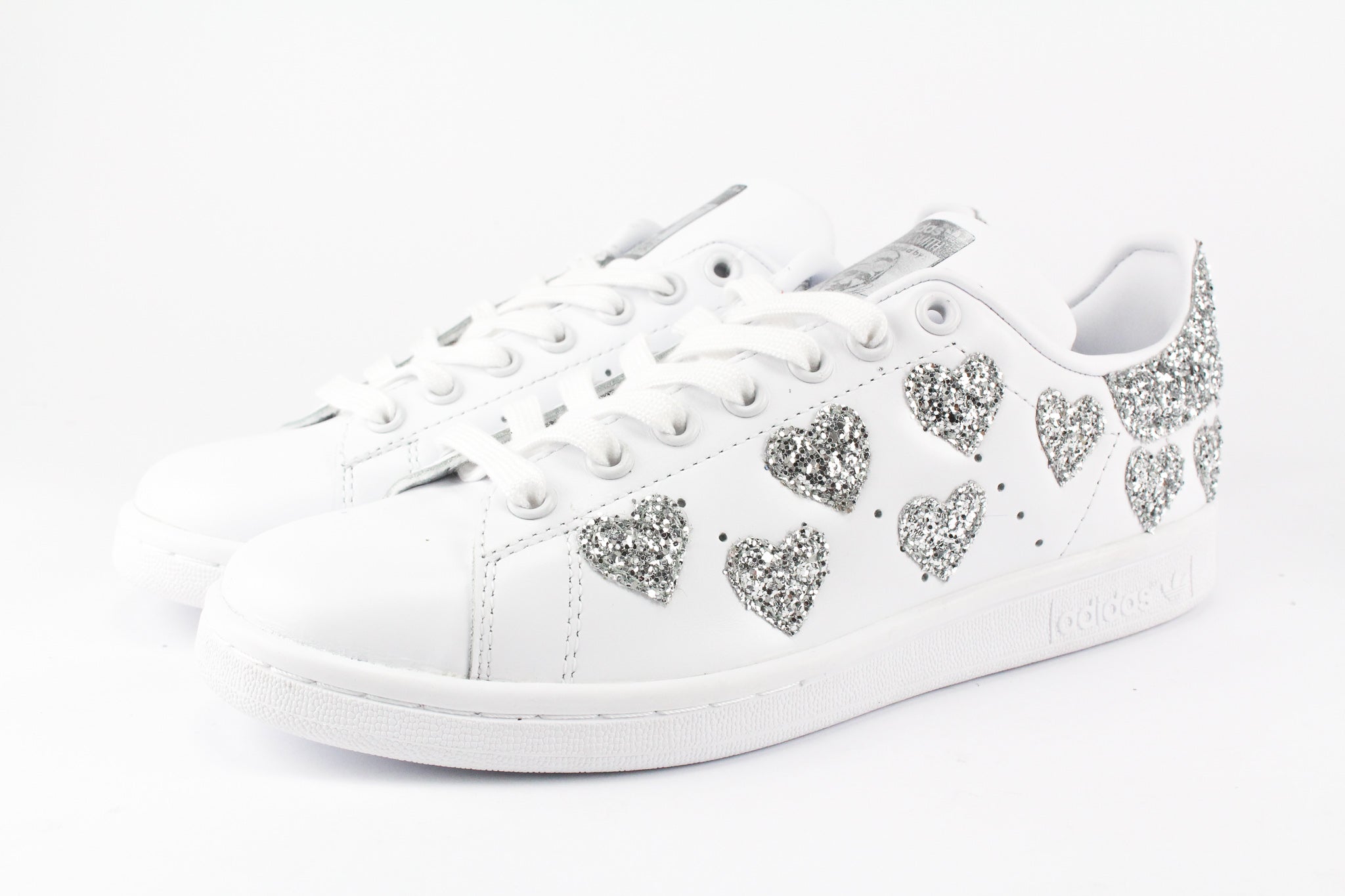 Adidas Stan Smith Personalizzate Cuori Silver Glitter