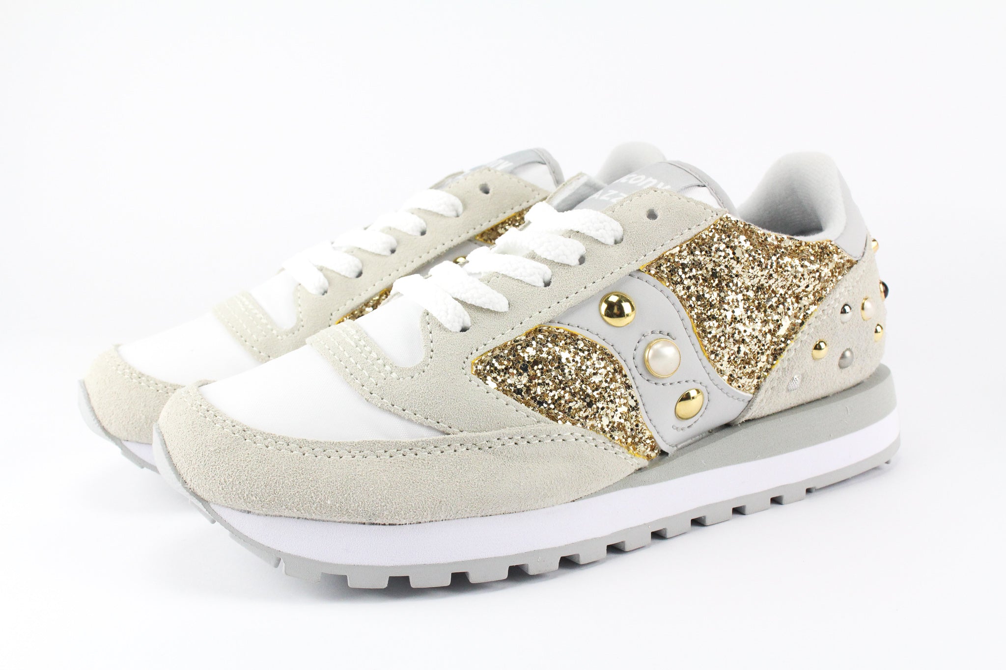 Saucony Jazz White Gold Glitter & Borchie