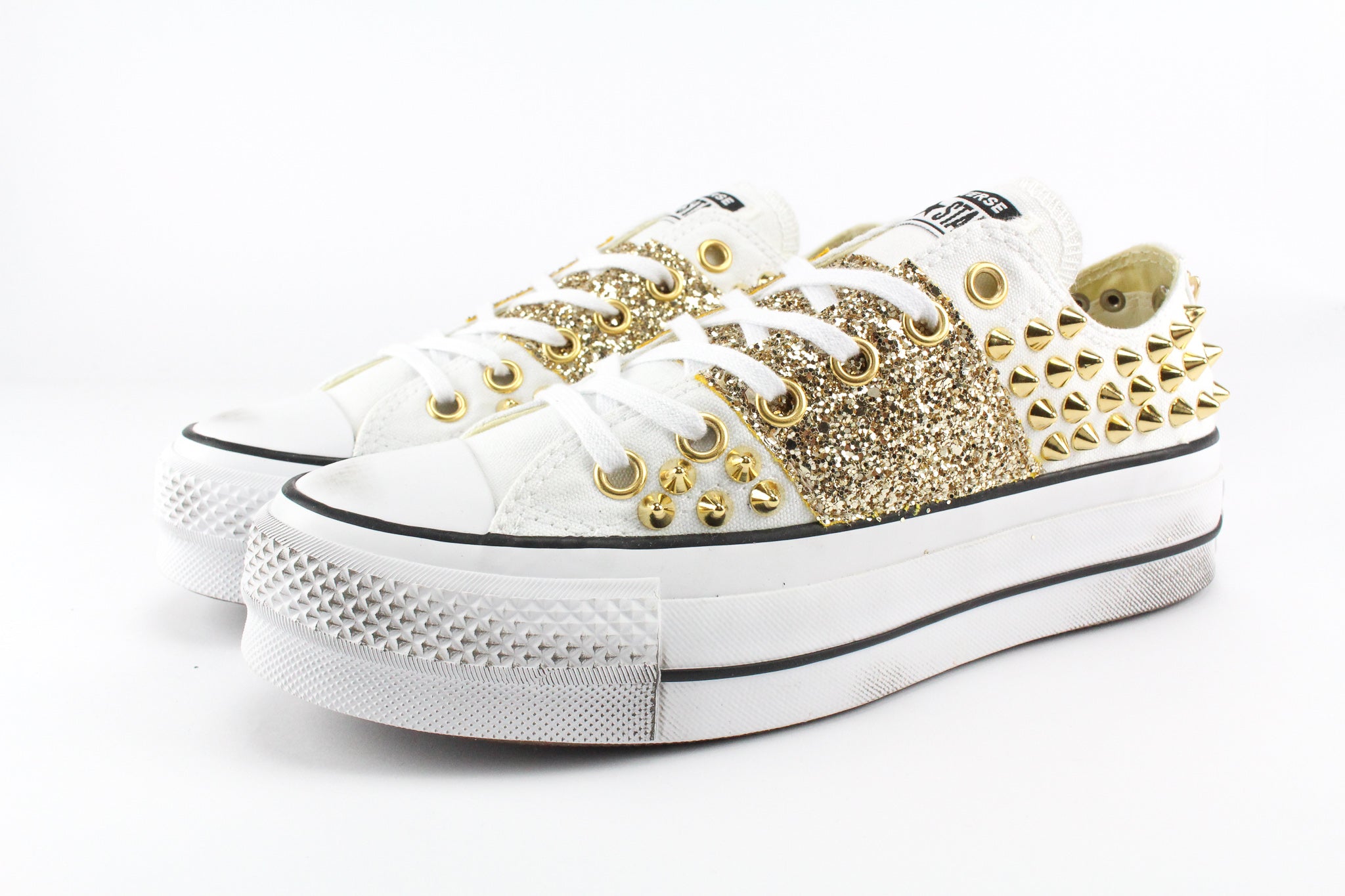 Converse All Star Platform Bassa White Borchie & Gold Glitter