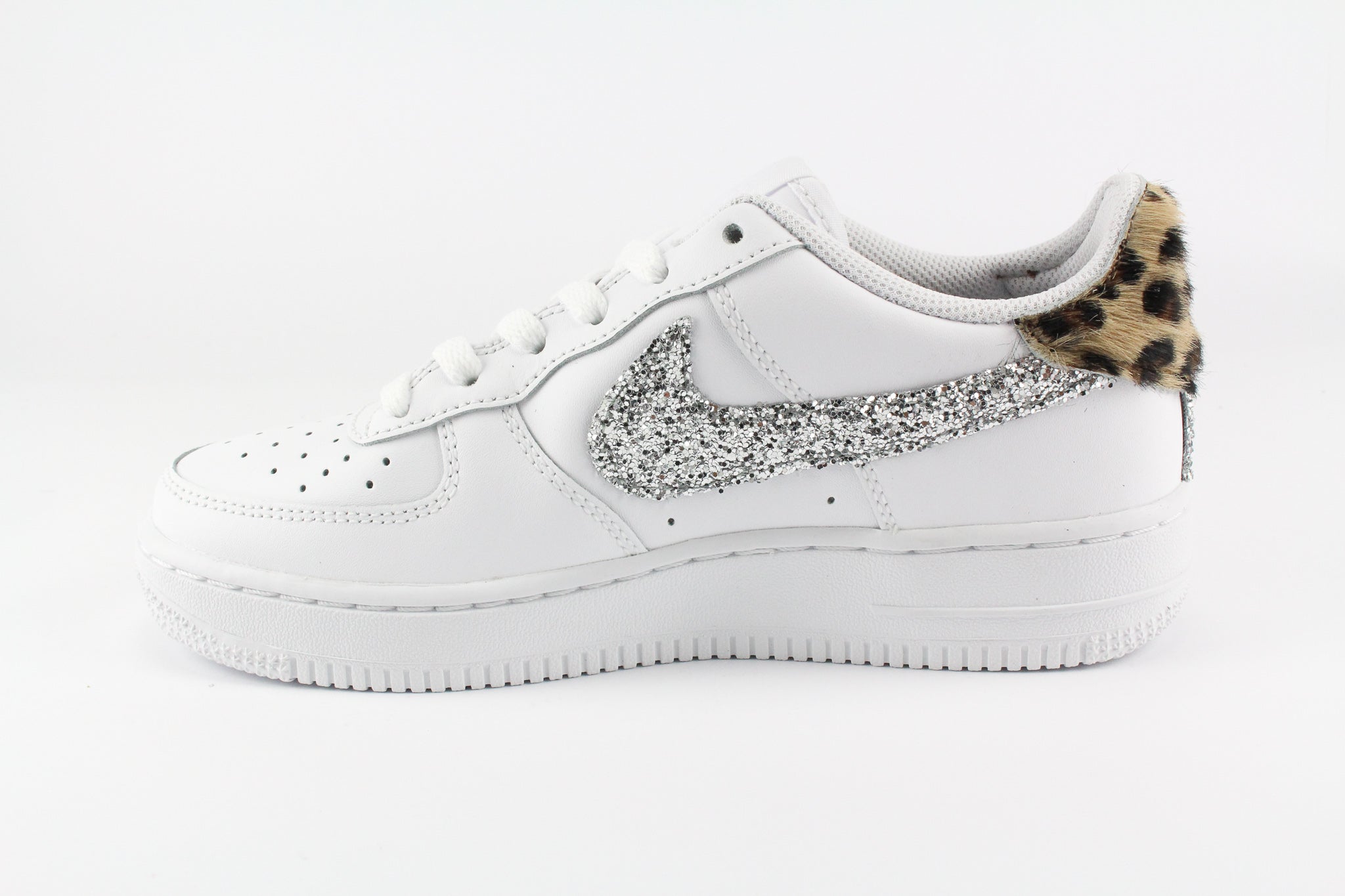 Nike Air Force 1 '07 Silver Glitter & Cavallino Maculato