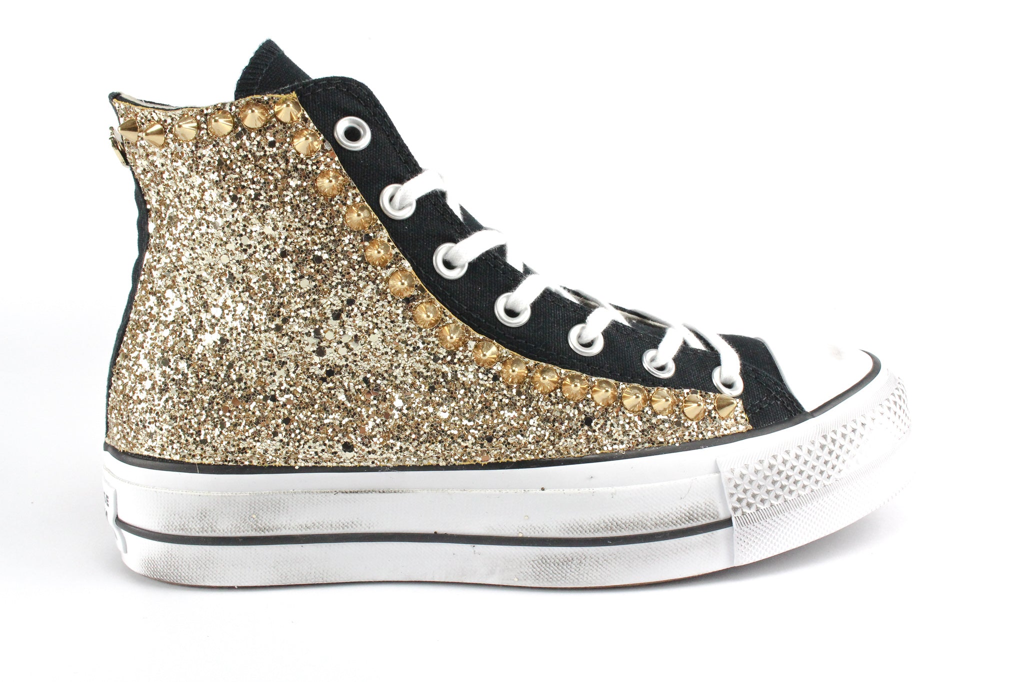 Converse All Star Platform Black Gold Glitter & Borchie