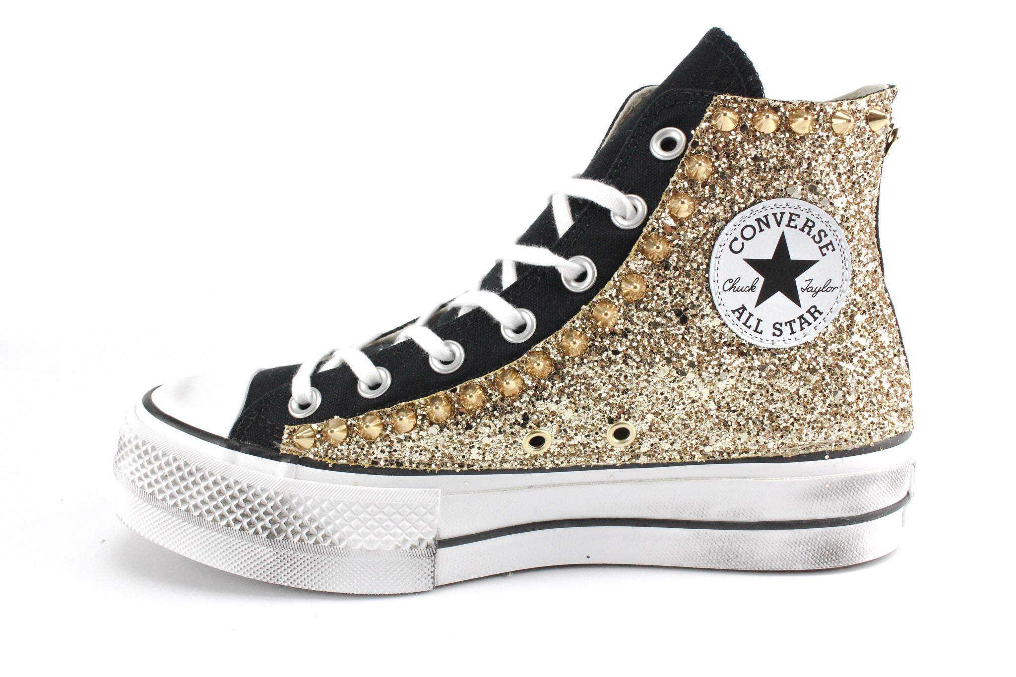 Converse All Star Platform Black Gold Glitter & Borchie