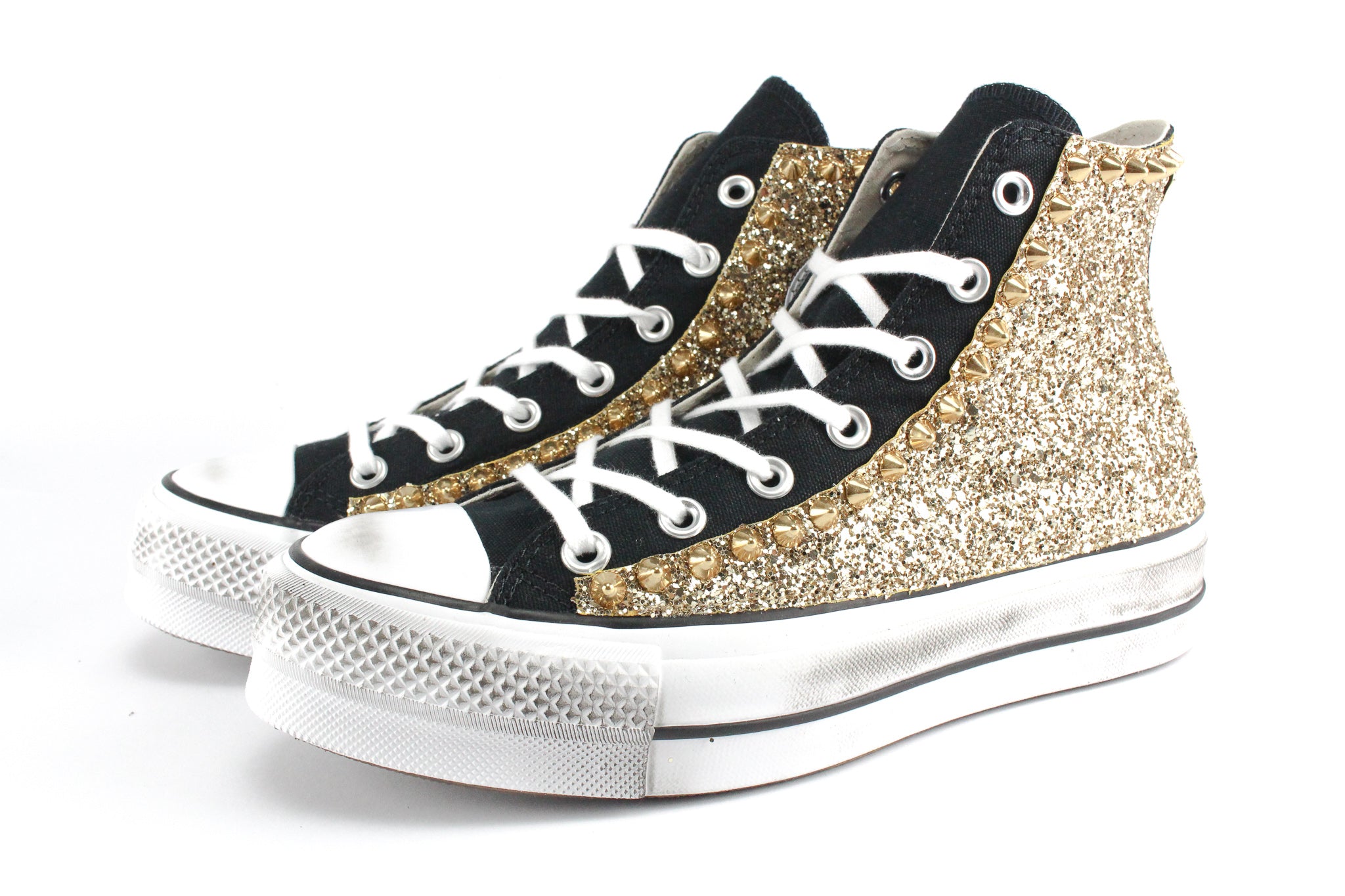 Converse All Star Platform Black Gold Glitter & Borchie
